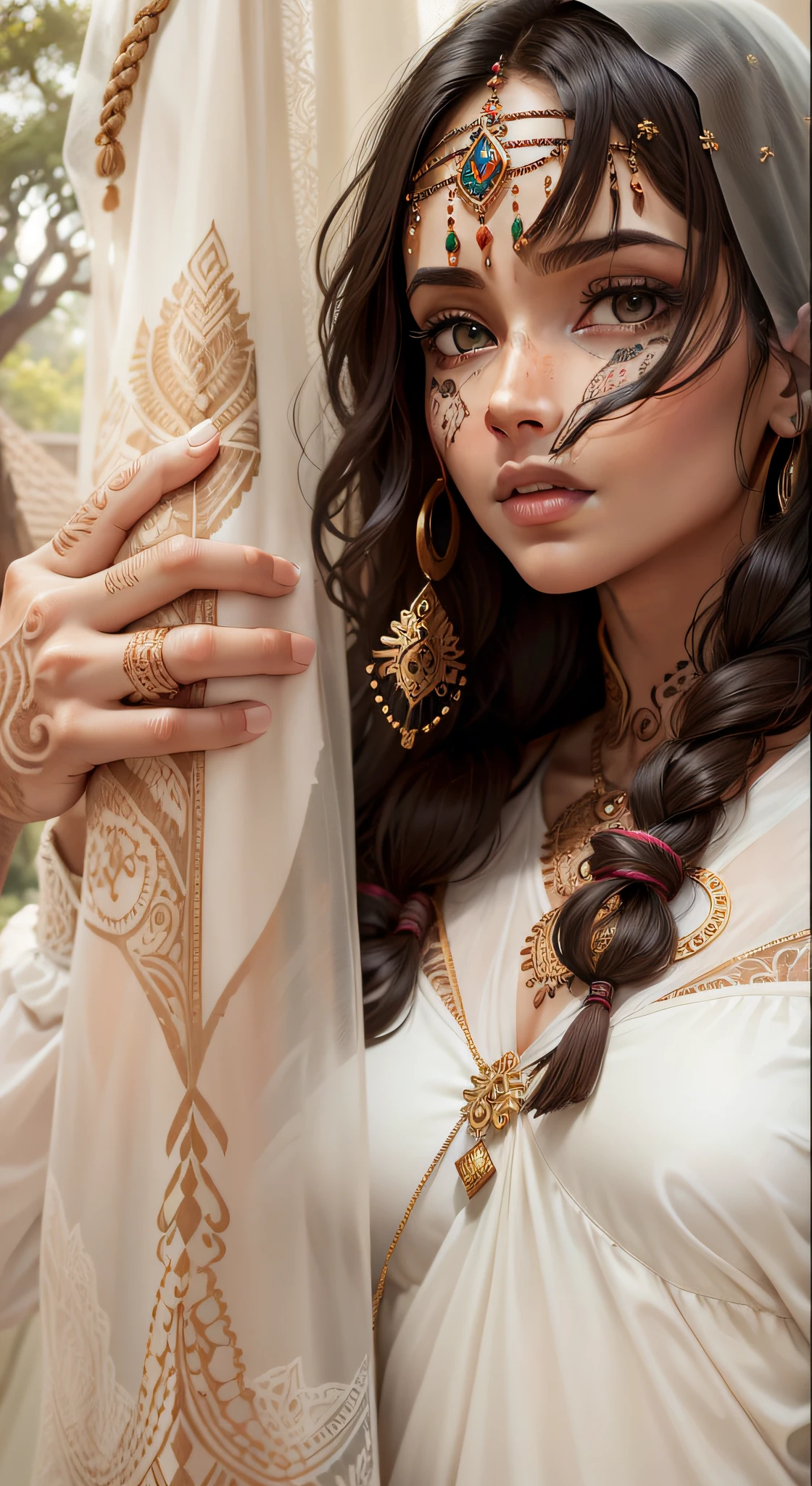 a woman's hand with henna tattoo on it, very beautiful enga style, mehndi patterns, intricate design, symmetrical and intricate, beautiful design, organic and intricate, intricately designed, symmetrical and detailed, sublime but intricate design, symmetrical! intricate, intricated design, intricate triangular designs, masterpiece!, intricate and beautiful, intricate details!!!!, subtle and detailed --auto --s2