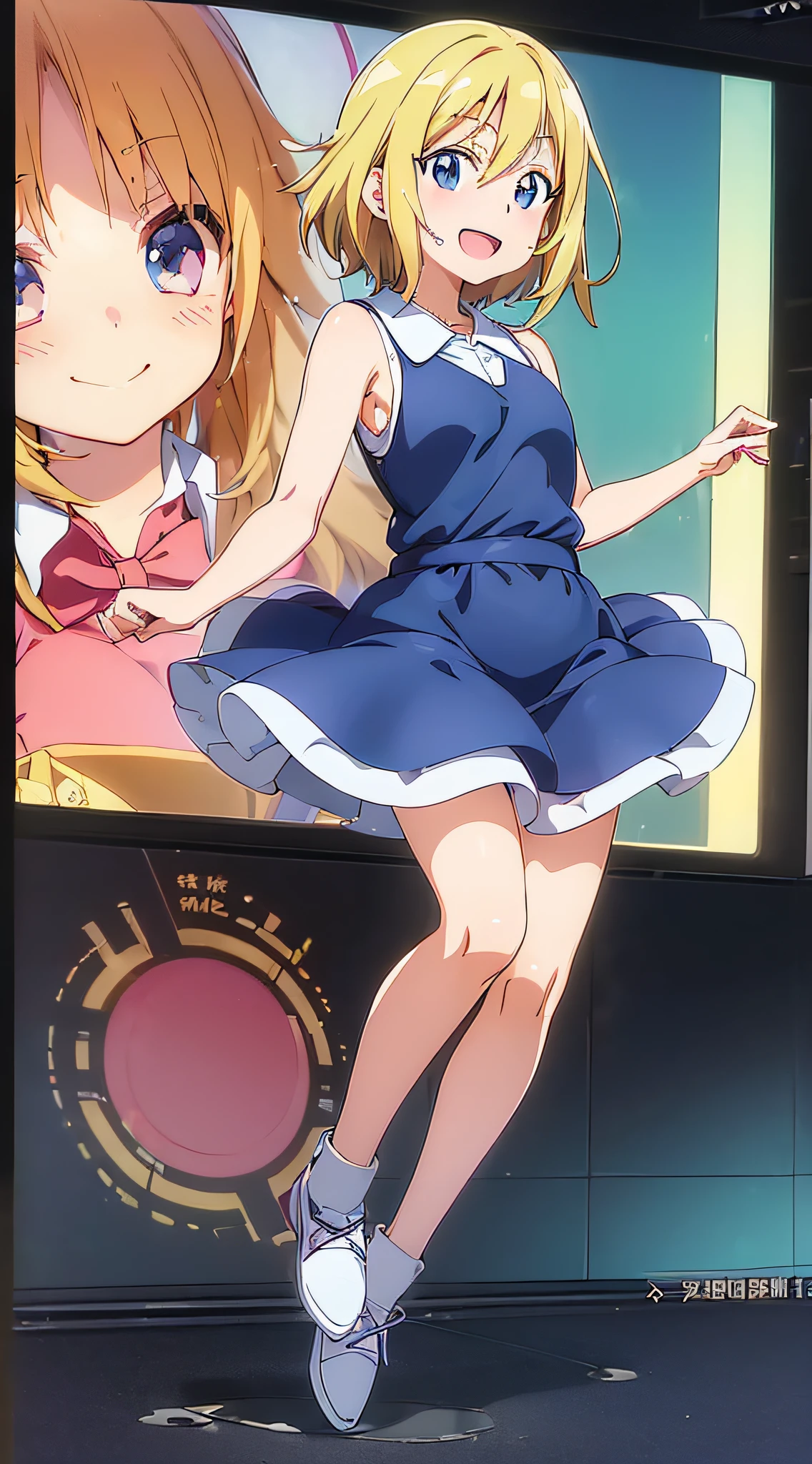 (Best Quality,Anime,Anime Art Style,Anime Screen Cap:1.5)Yuyushiki, Girl, 13 years old, Sweat, sleeveless dress, Different angles, Various movements, Smile,
