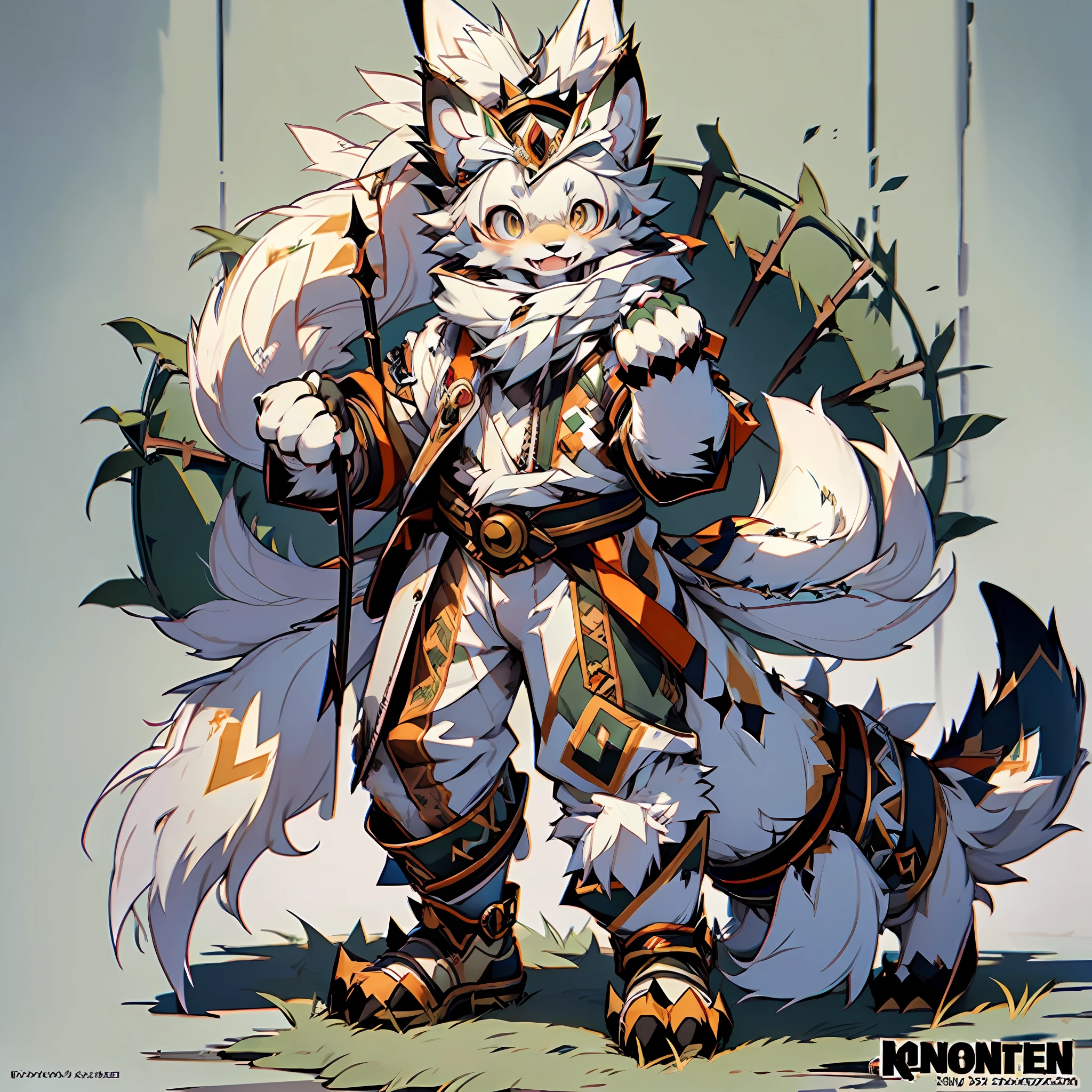 (Best Quality), (Masterpiece), ((Single 1.5)), (Super Detailed), (Furry), Full Body Furry, Furry, (Male Arctic Fox: 1.5), (Gray Skin: 1.3), (Fluffy Tail: 1.2), Character Focus, (Golden Eyes), (Canine Paws), (Gray Ears), Sharp Focus, (Furry Feeling of Animal Ears), ((Archer)), (((monster_hunter_style))), (( monster_hunter)))