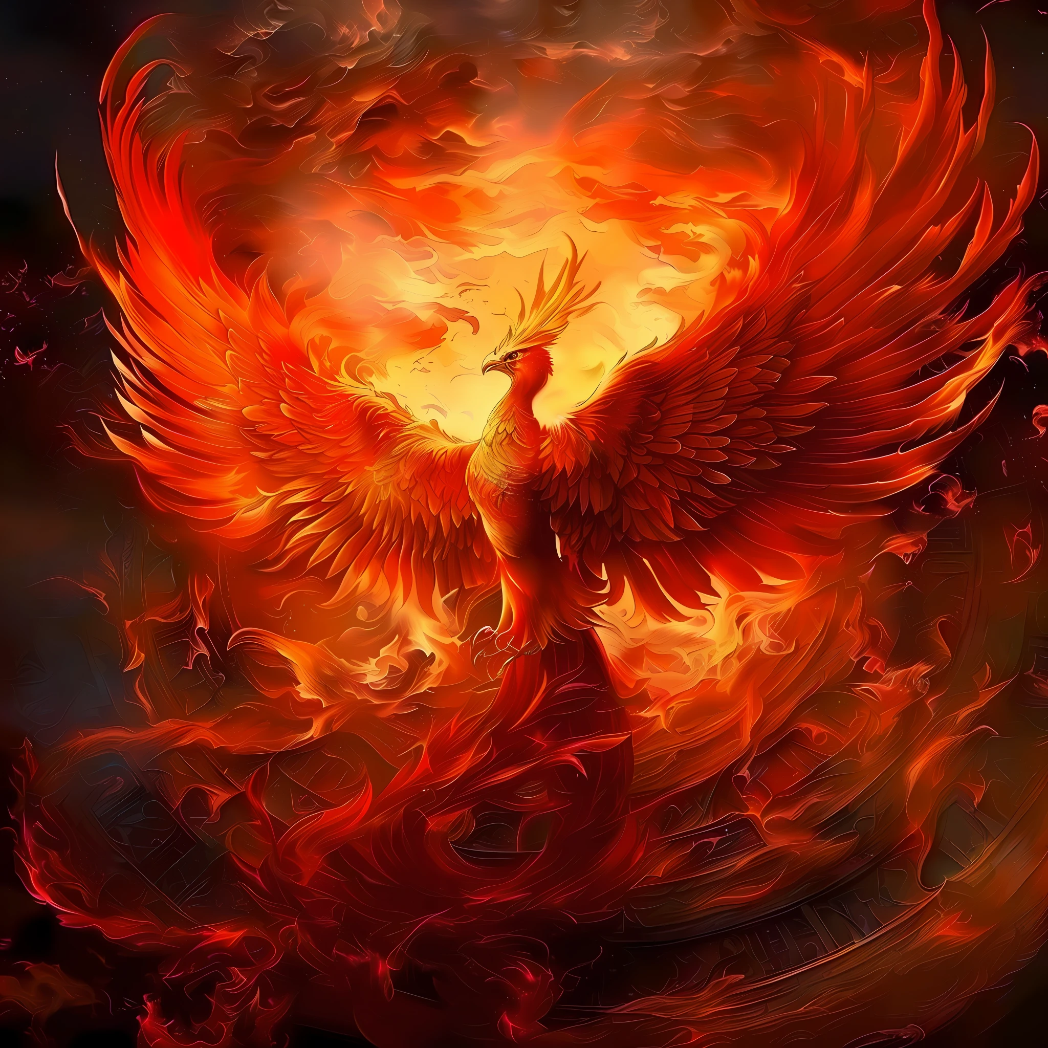 a painting of a bird with red wings flying through a sky, phoenix rising from the ashes, phoenix in fire, artwork of a phoenix, phoenix rising, ''wallpaper of a phoenix, ''wallpaper of a phoenix resting, fiery bird, phoenix dragon, phoenix-inspired, the phoenix, with fiery golden wings of flame, phoenix warrior, flying scarlet phoenix, marco the phoenix