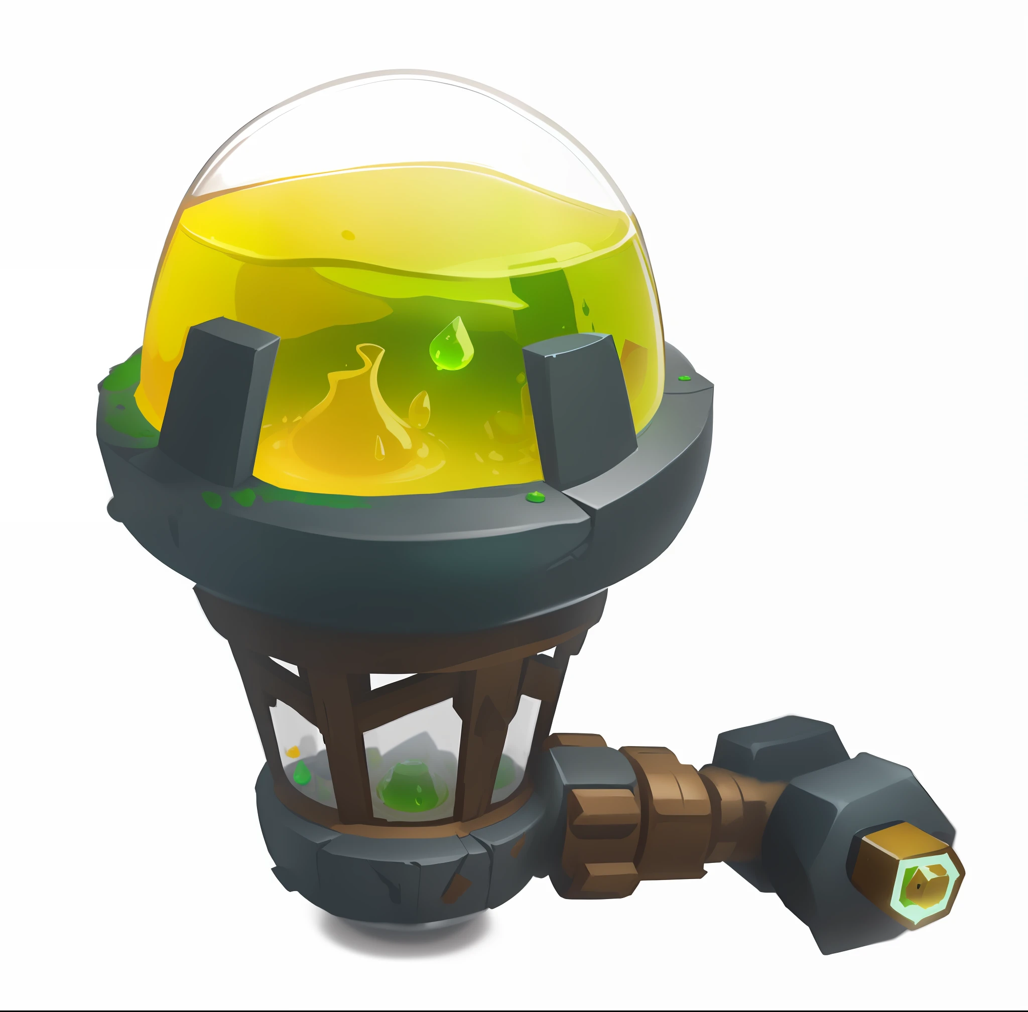 An upside-down vial of chemical reagents, yellow liquid inside, stylized concept art, stylized art, stylized shadows, stylized 3 D, stylized game icons, very stylized, slime rancher, agamento sphere, painting of a health potion, stylized game art, stylized --auto --s2