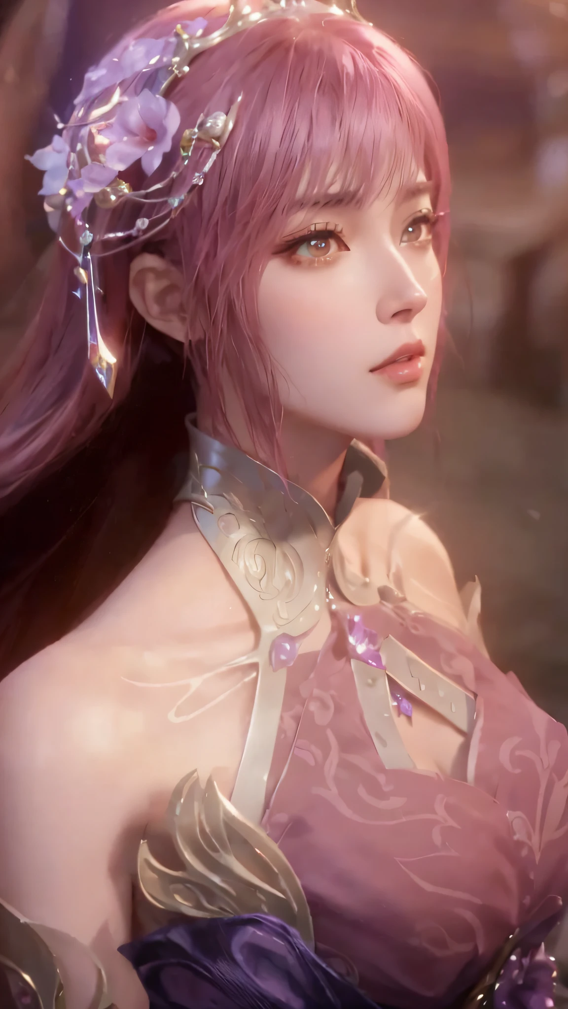 a close up of a woman in a purple dress with a sword, 8k artgerm bokeh, game cg, smooth anime cg art, 4 k detail fantasy, intricate ornate anime cgi style, yun ling, full body xianxia, cinematic goddess close shot, ((a beautiful fantasy empress)), from final fantasy xiii, portrait knights of zodiac girl