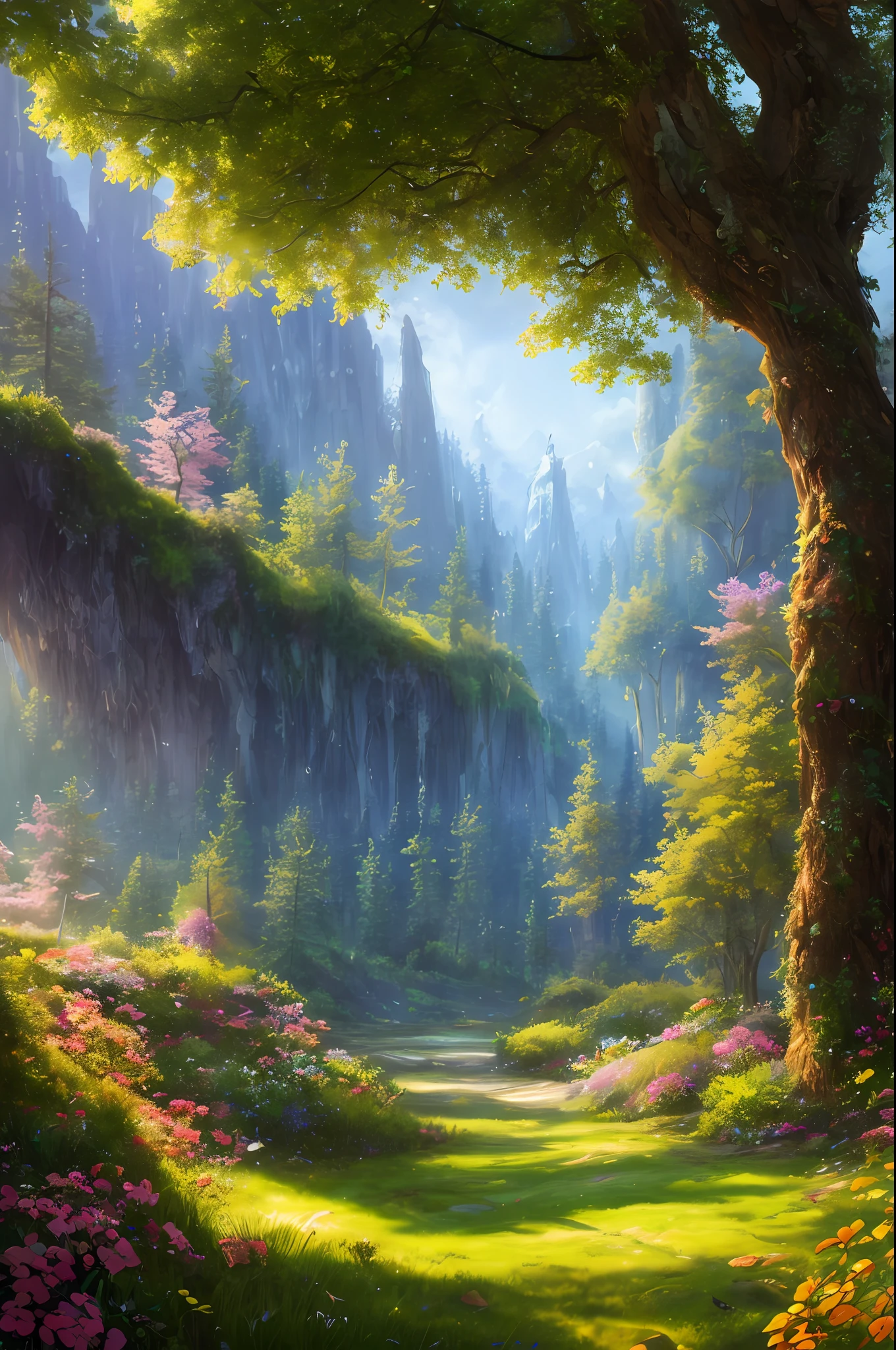 masterpiece, best quality, high quality,extremely detailed CG unity 8k wallpaper, An enchanting and dreamy scene of a fantasy forest, with towering trees, glowing mushrooms, and hidden fairy glens, creating a sense of mystique and enchantment, artstation, digital illustration, intricate, trending, pastel colors, oil paiting, award winning photography, Bokeh, Depth of Field, HDR, bloom, Chromatic Aberration ,Photorealistic,extremely detailed, trending on artstation, trending on CGsociety, Intricate, High Detail, dramatic, art by midjourney