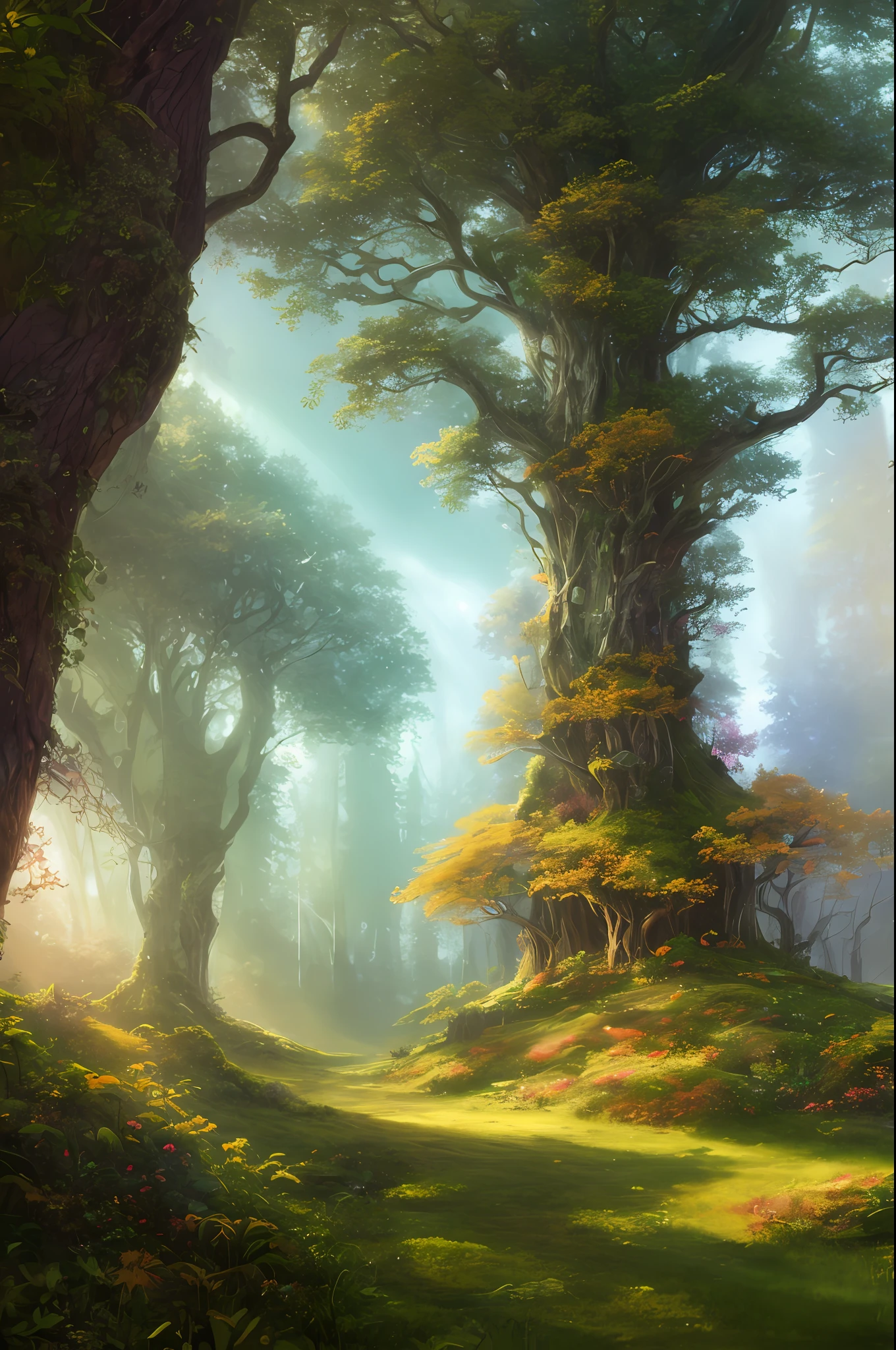 masterpiece, best quality, high quality,extremely detailed CG unity 8k wallpaper, An enchanting and dreamy scene of a fantasy forest, with towering trees, glowing mushrooms, and hidden fairy glens, creating a sense of mystique and enchantment, artstation, digital illustration, intricate, trending, pastel colors, oil paiting, award winning photography, Bokeh, Depth of Field, HDR, bloom, Chromatic Aberration ,Photorealistic,extremely detailed, trending on artstation, trending on CGsociety, Intricate, High Detail, dramatic, art by midjourney