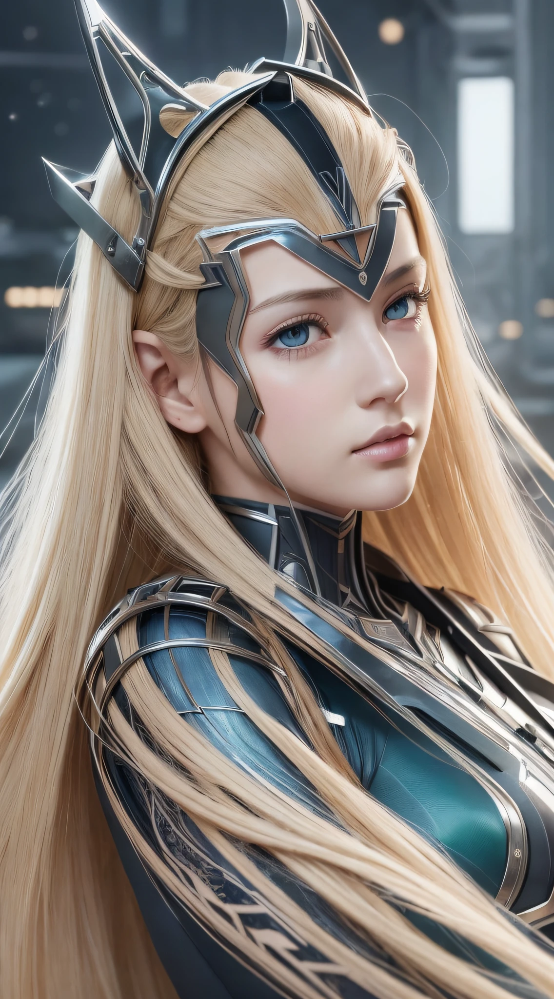 Masterpiece, best quality, movies, movie wallpapers, very detailed CG unified 4k wallpapers, intricate details, white background, upper body, facial focus, concept art, ( , highres, (realistic, photo-realistic:1.2), physically-based rendering, machinery, reflection, realistic, cyberpunk, Symmetric Front View Close Up Head Shot Eyes Symmetry Face Very Sharp Focus Realistic Award Winning Matte Drawing Movie Light Mecha, (Illustration: 1.1), Slim, Fair Skin, Delicate Face, King Robe, Shine, Tights, (Long Blonde Hair), Green Eyes, Battlefield, Chip, Shine, Sword --auto --s2