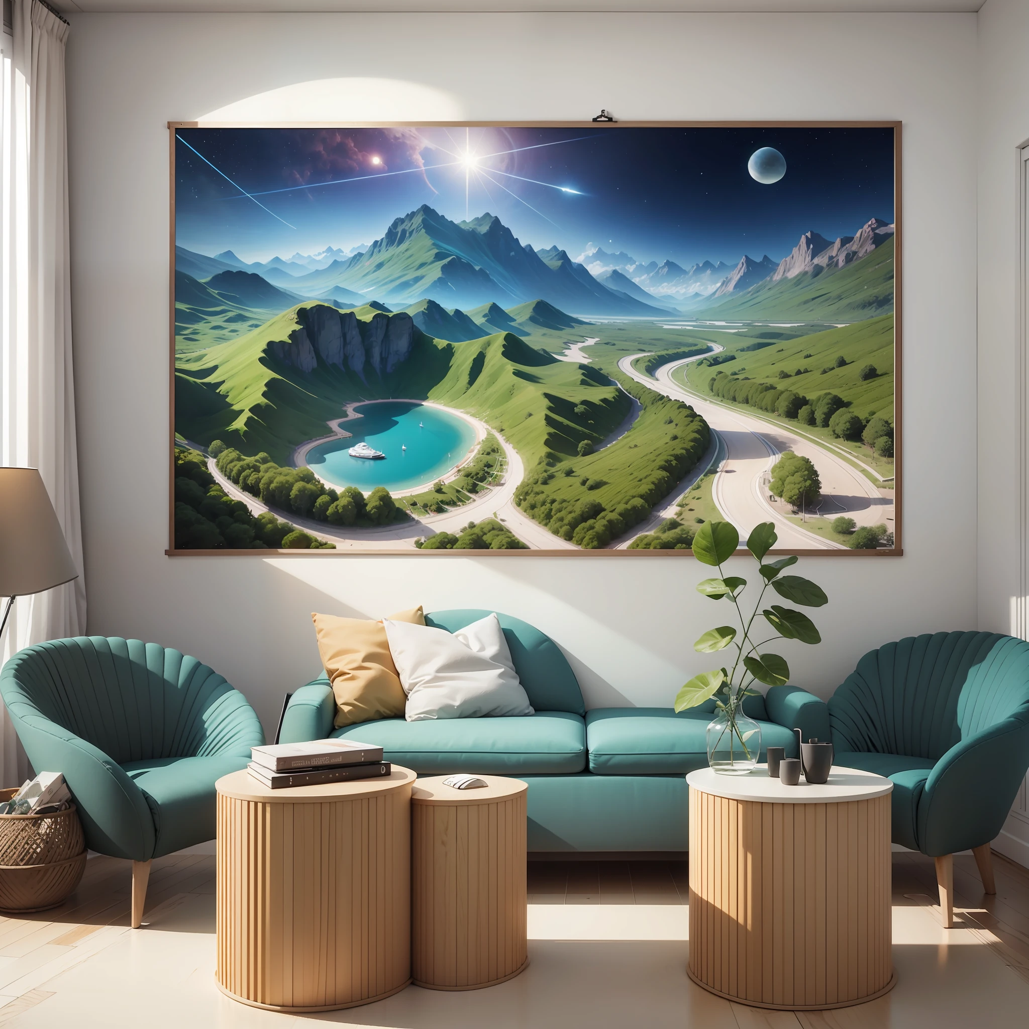 Need a live room poster, 3D, with a sense of space --auto --s2