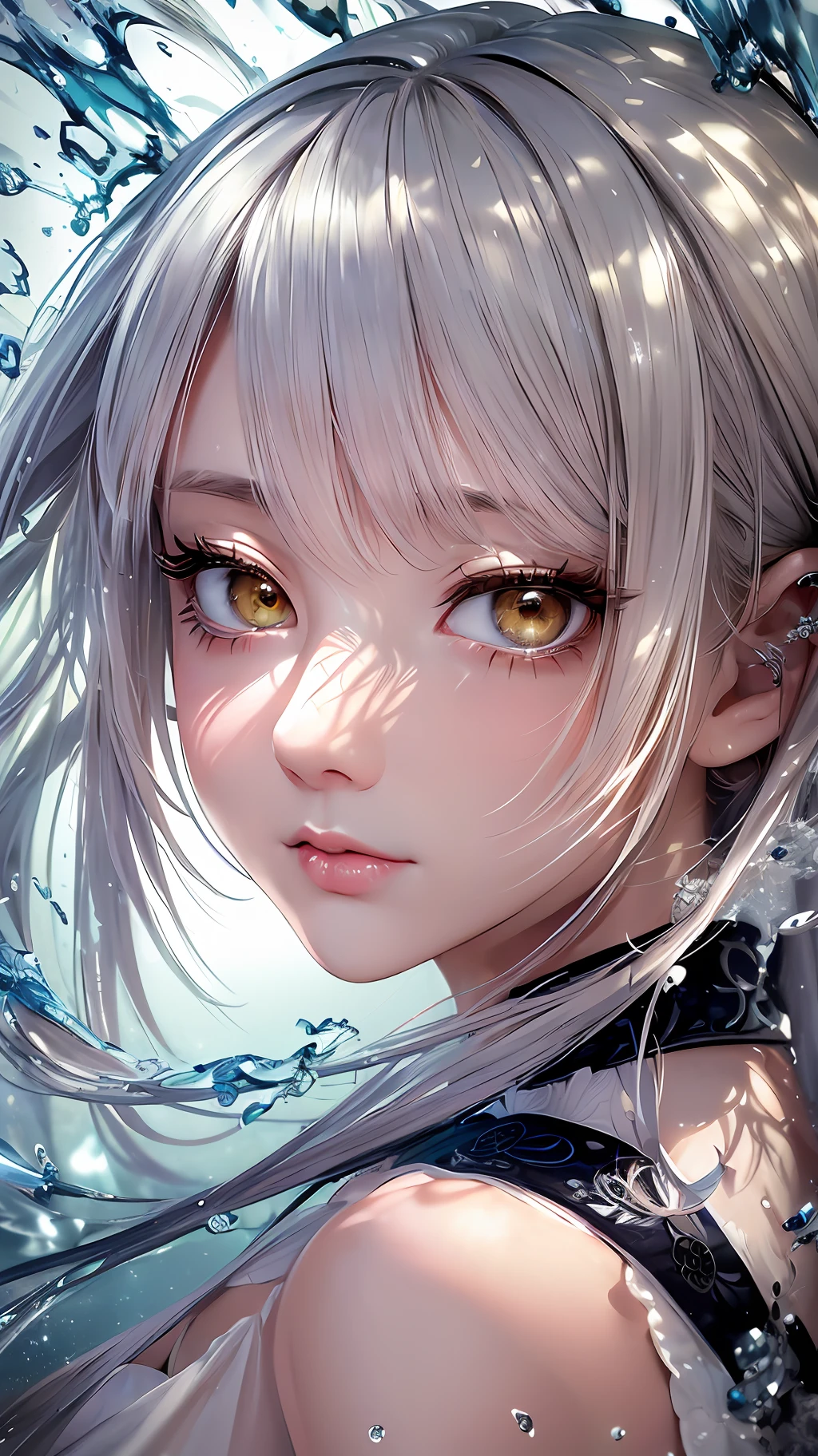 (Masterpiece, best quality, extremely detailed CG, beautiful detailed eyes, super detailed, complex details: 1.2), 8k wallpaper, white hair, realistic, ((1 girl))), water, sunlight, Kamigawa \ (Genshin Impact\), 1 girl --auto --s2