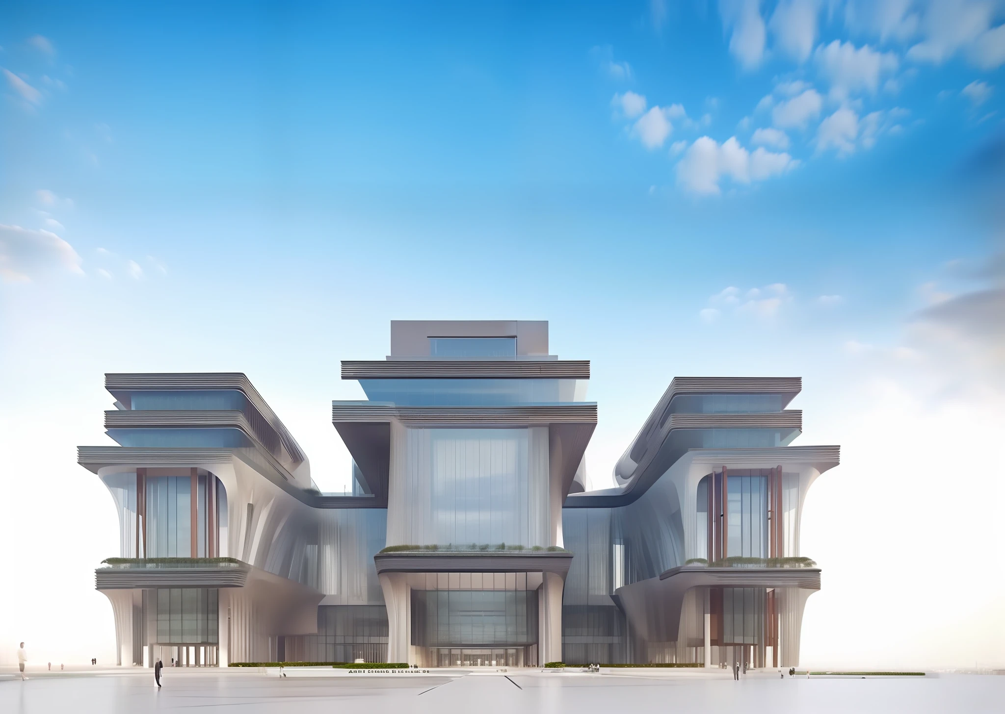 rendering of a modern building with a sky background, realistic architecture, high quality architectural art, architectural render, wide angle exterior 2022, building facing, architectural concept, architectural photograph, realistic building, futuristic palace, architectural rendering, architectural shot, architecture render, post modern architecture, feng zhu |, by Zha Shibiao, arhitectural shot