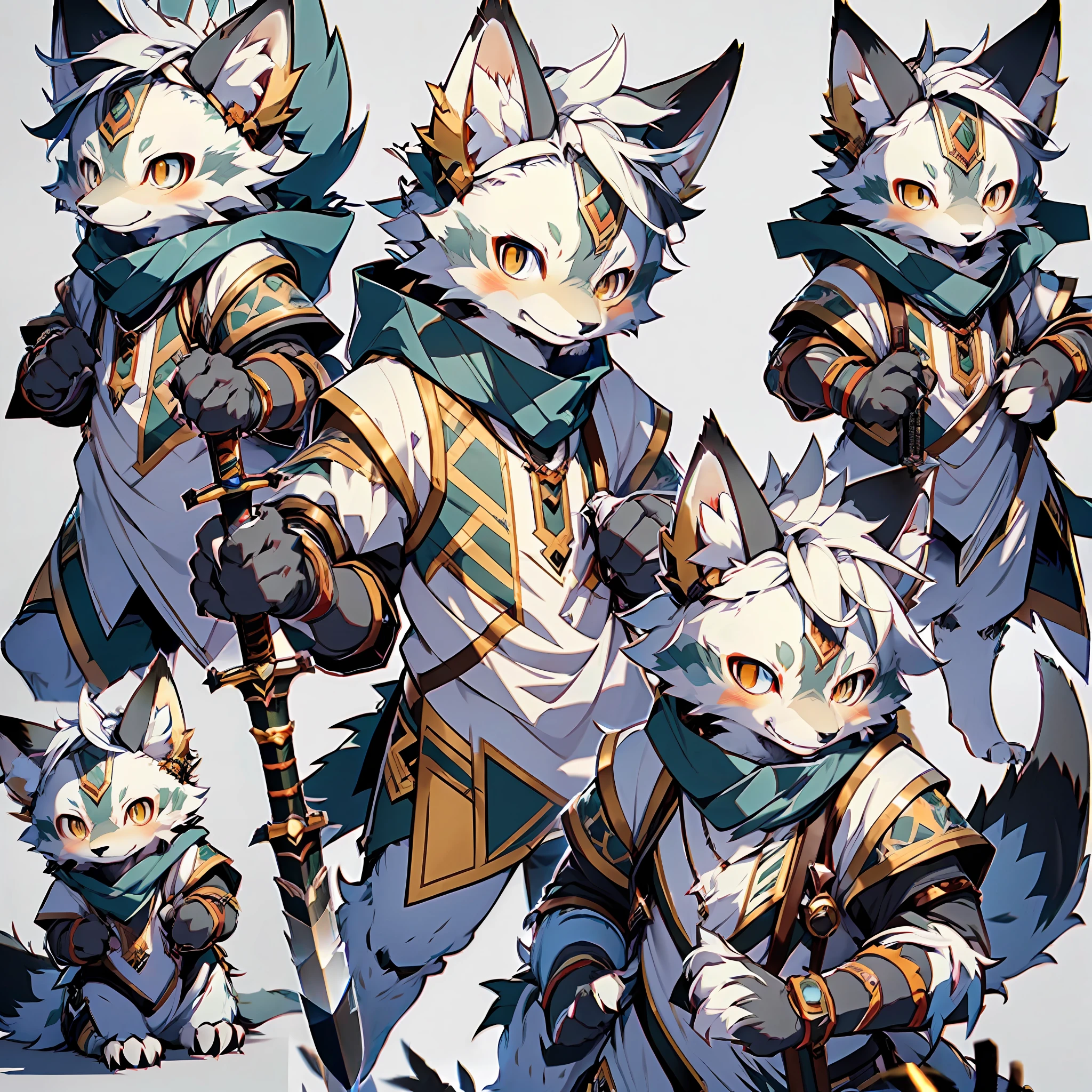 (Best Quality), (Masterpiece), ((Single 1.5)), (Ultra Detailed), (Furry), Full Body Furry, Furry, (Male Arctic Fox: 1.5), (Grey Skin: 1.3), (Gray Fur: 1.3), (Fluffy Tail: 1.2), Character Focus, (Golden Eyes), (Canine Paws), (Gray Ears), Sharp Focus, (Furry Feeling of Animal Ears), ((Armour)), ((Longsword)), ((monster_ hunter_style)),(monster_hunter)