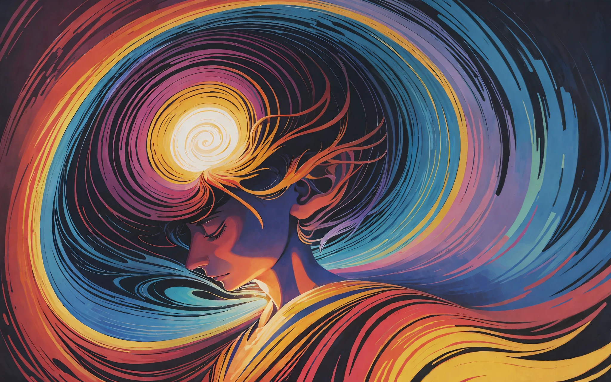 surreal gouache portrait painting of a man opening the fabric of creation, vivid colors--ar 3:4--92--S750--v 5.1 --auto --s2