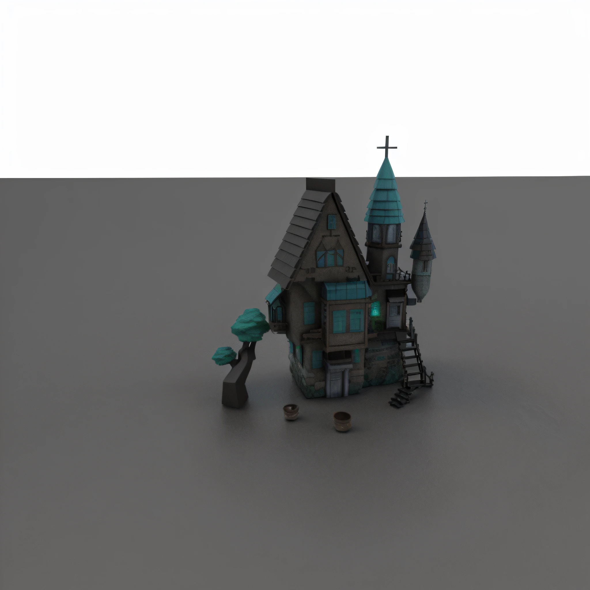 there is a small house with a tower and a staircase, fantasy house, fantasy building, stylized 3d render, rendered in maya, fantasy 3 d render, fantasy render, stylized as a 3d render, rendered in maya 4 d, rendered 3d model, 3 d render stylized, witch hut, high res render, 3d rendered model