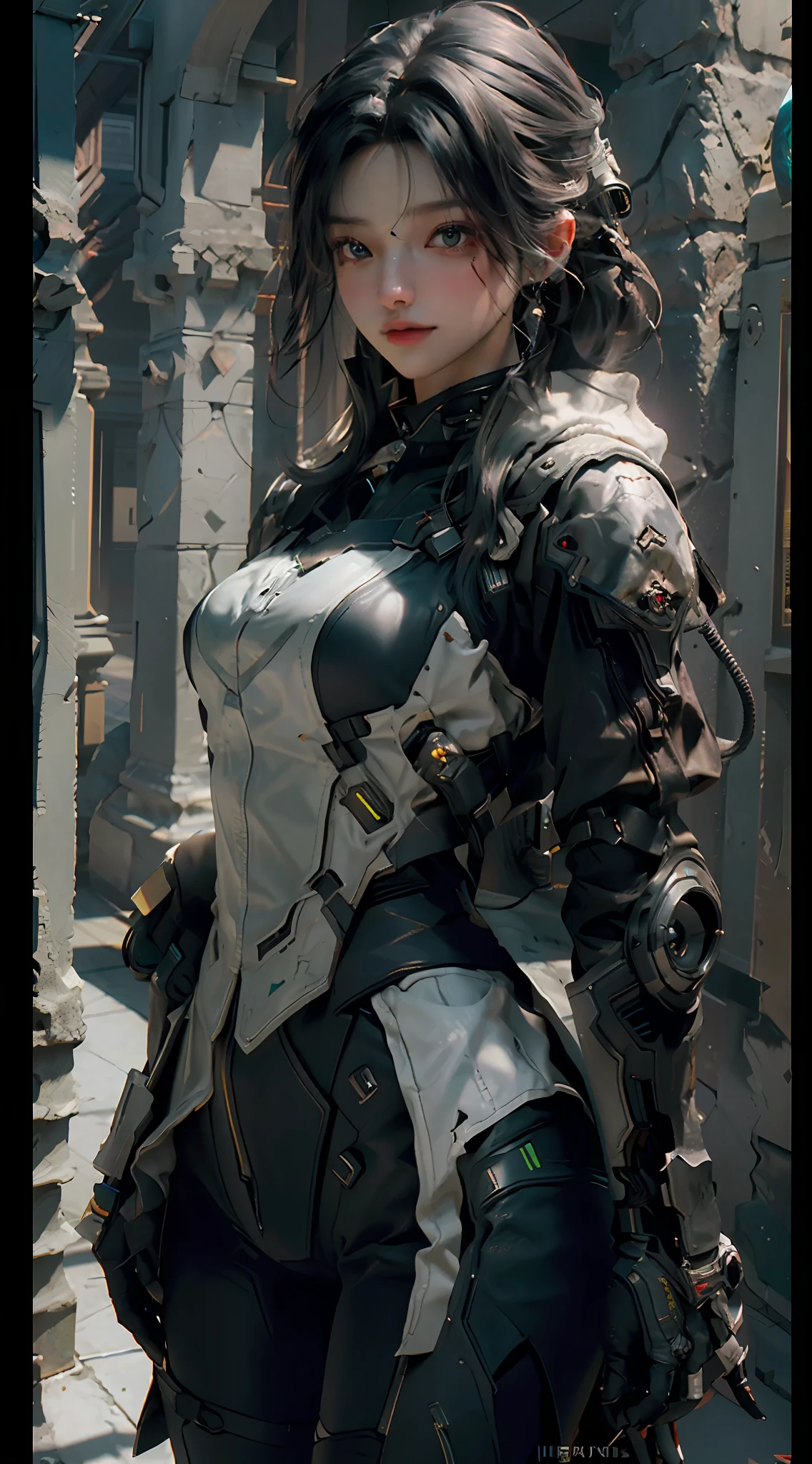 ((Best quality)), ((masterpiece)), (detailed:1.4), 3D, an image of a beautiful cyberpunk female,HDR (High Dynamic Range),Ray Tracing,NVIDIA RTX,Super-Resolution,Unreal 5,Subsurface scattering,PBR Texturing,Post-processing,Anisotropic Filtering,Depth-of-field,Maximum clarity and sharpness,Multi-layered textures,Albedo and Specular maps,Surface shading,Accurate simulation of light-material interaction,Perfect proportions,Octane Render,Two-tone lighting,Wide aperture,Low ISO,White balance,Rule of thirds,8K RAW,