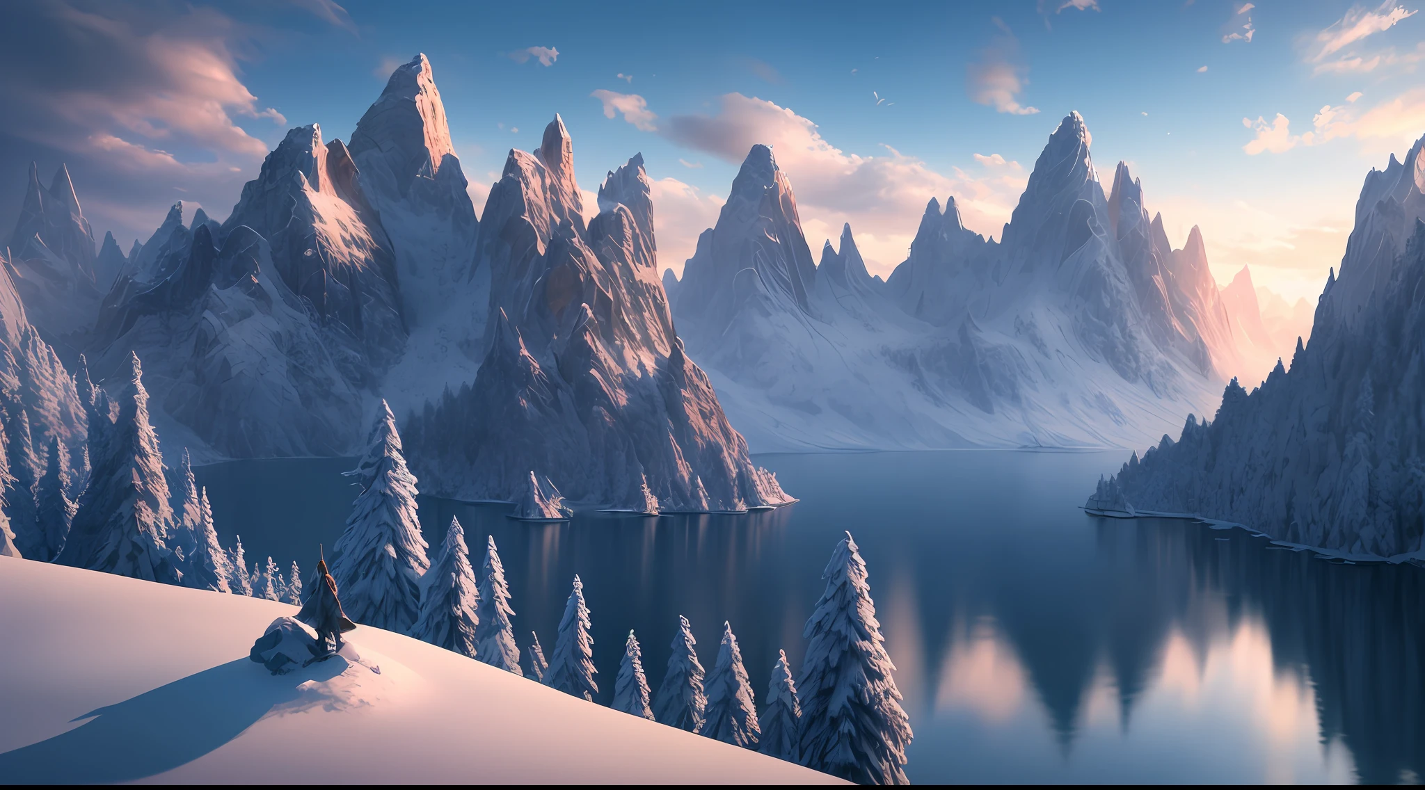 Masterpiece, Best Quality, High Quality, Highly Detailed CG Unity 8k Wallpaper, Halla Mountain, Snow, Winter, Outdoor, Sky, Day, Landscape, Water, Trees, Blue Sky, Waterfall, Nature, Lake, River, Cloudy Sky, Award Winning Photo, Bokeh, Depth of Field, HDR, Bloom, Chromatic Aberration, Photorealism, Very Detailed, Trending at Artstation, Trend at CGsociety, Complex, High Detail, Dramatic, Art of Medium Travel