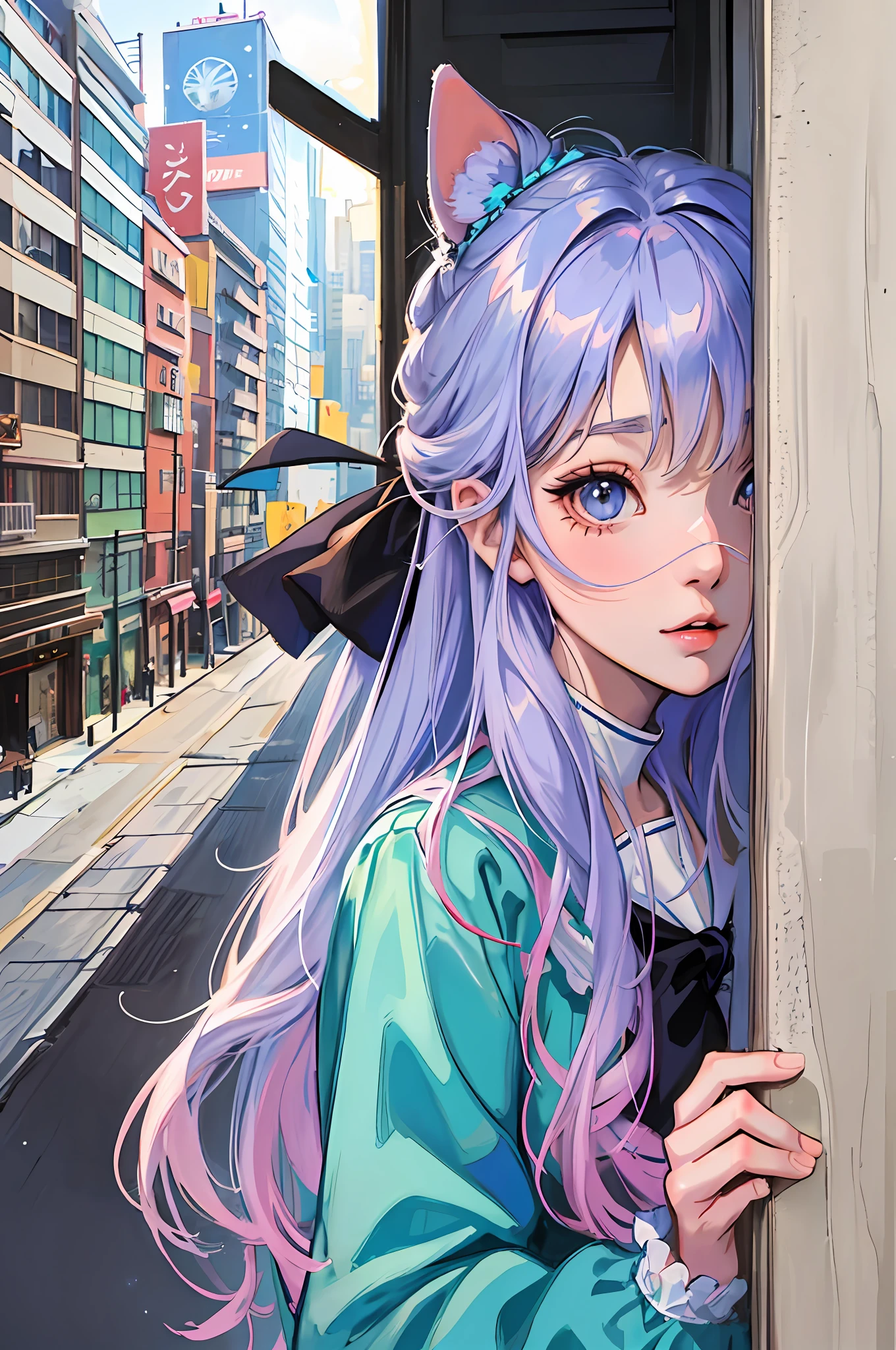 anime girl looking out of window with city in background, beautiful anime portrait, detailed portrait of anime girl, portrait anime girl, cute anime girl portraits, cute anime girl portrait, kawaii realistic portrait, anime style portrait, realistic anime artstyle, anime girl portrait, ilya kuvshinov with long hair, portrait of an anime girl, beautiful anime girl, realistic anime art style
