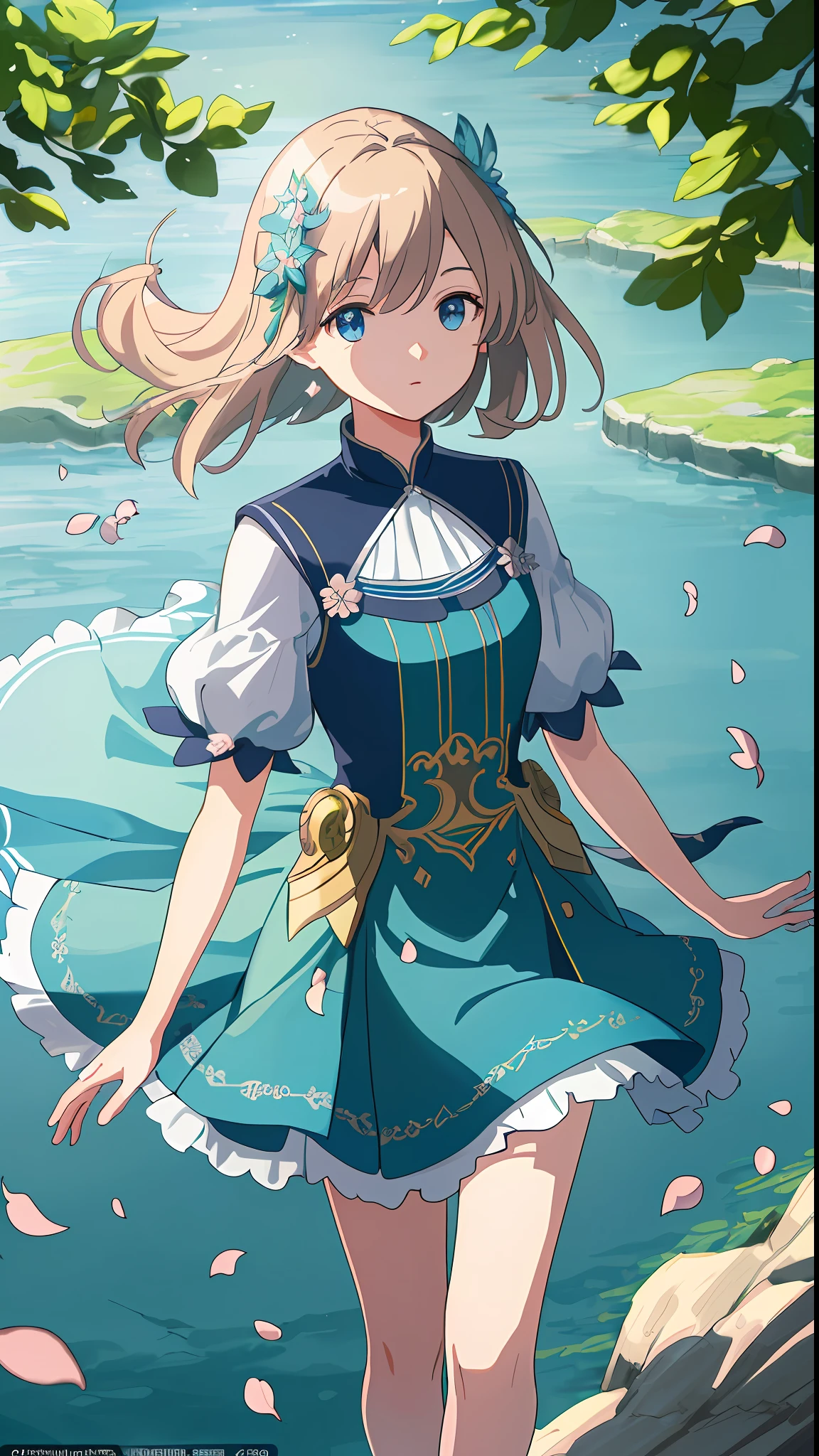 Masterpiece, best quality, (very detailed CG unity 8k wallpaper) (best quality), (best illustration), (best shadows) Nature', blue sea,delicate leaves petals of various colors falling in the air light Tracking, super detailed --v6