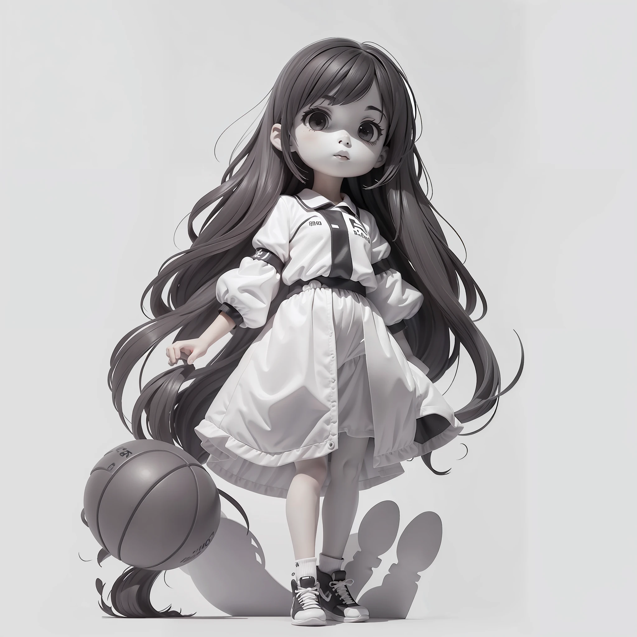 A girl, Q version, full body, light and shadow two, monochrome, upper left light, no basketball