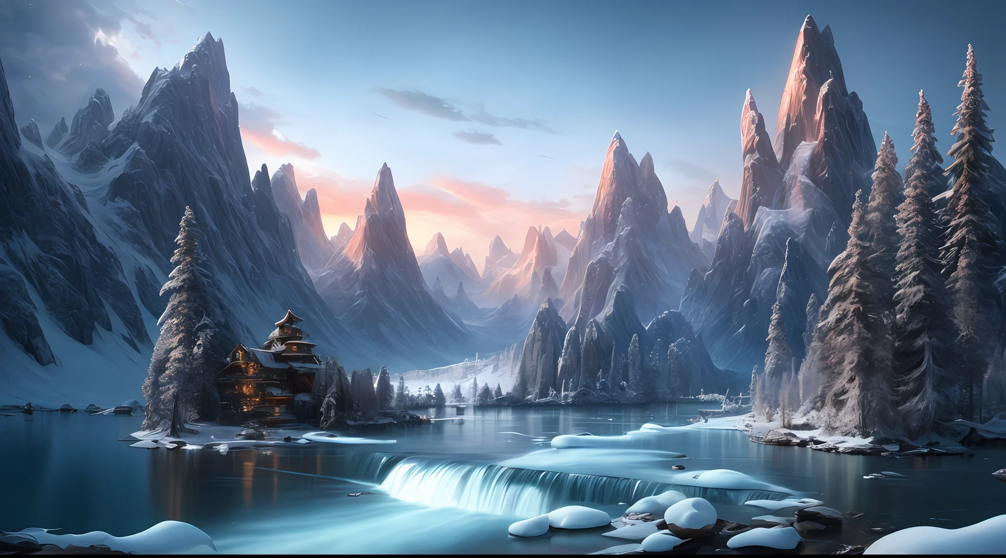 Masterpiece, Best Quality, High Quality, Highly Detailed CG Unity 8k Wallpaper, Halla Mountain, Snow, Winter, Outdoor, Sky, Day, Landscape, Water, Trees, Blue Sky, Waterfall, Nature, Lake, River, Cloudy Sky, Award Winning Photo, Bokeh, Depth of Field, HDR, Bloom, Chromatic Aberration, Photorealism, Very Detailed, Trending at Artstation, Trend at CGsociety, Complex, High Detail, Dramatic, Art of Medium Travel