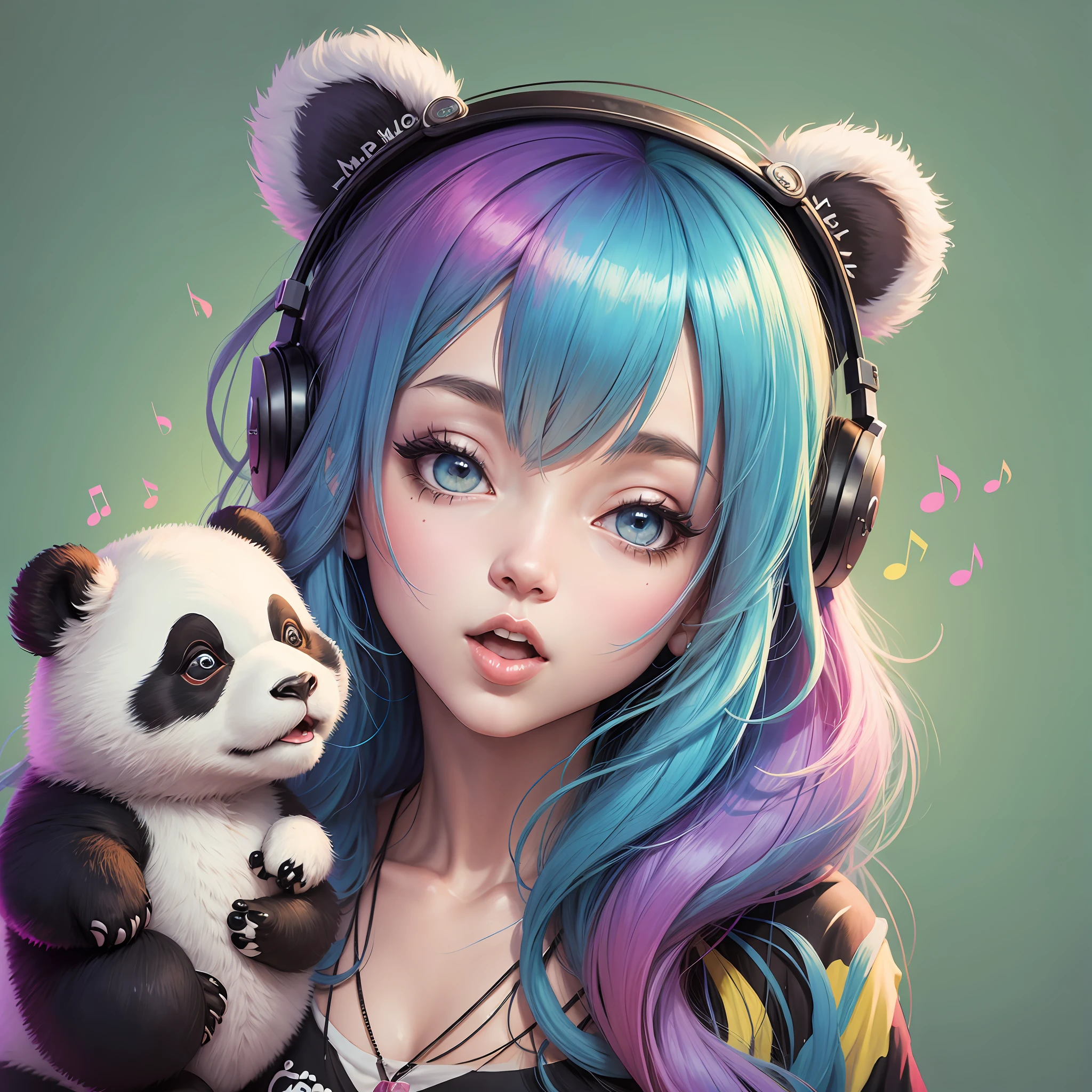 Music, pandas, cartoons, colorful