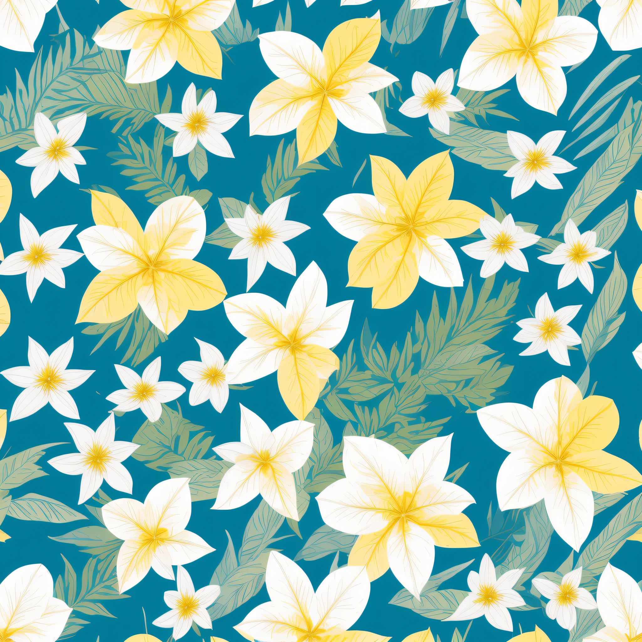 a close up of a pattern of white petals and yellow nibs, edelweiss flowers, blooming tropical flowers, tropical flowers, floral pattern, tropical background, tropical paradise, beautiful tropical flowers, tropic plants and flowers, large jungle flowers, seamless pattern design, wallpaper pattern, repeating pattern. seamless, tropical birds, elegant tropical prints, tropical flower plants, seamless pattern