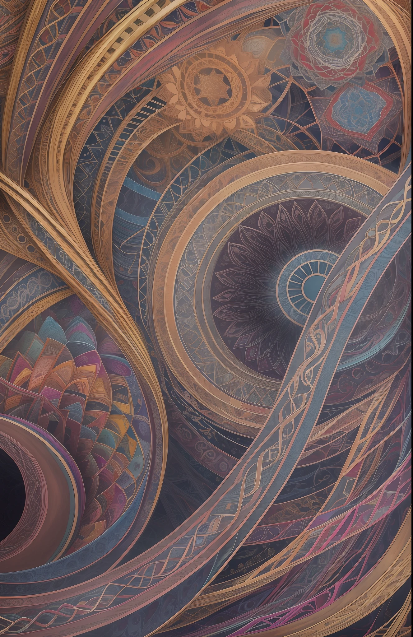 official art, unity 8k wallpaper, ultra detailed, beautiful and aesthetic, masterpiece, best quality, (zentangle, mandala, tangle, entangle), (fractal art:1.3) , 1girl, extremely detailed, dynamic angle, cowboyshot, the most beautiful form of chaos, elegant, a brutalist designed, vivid colours, romanticism, atmospheric, ecstasy of musical notes, streaming musical notes visible
