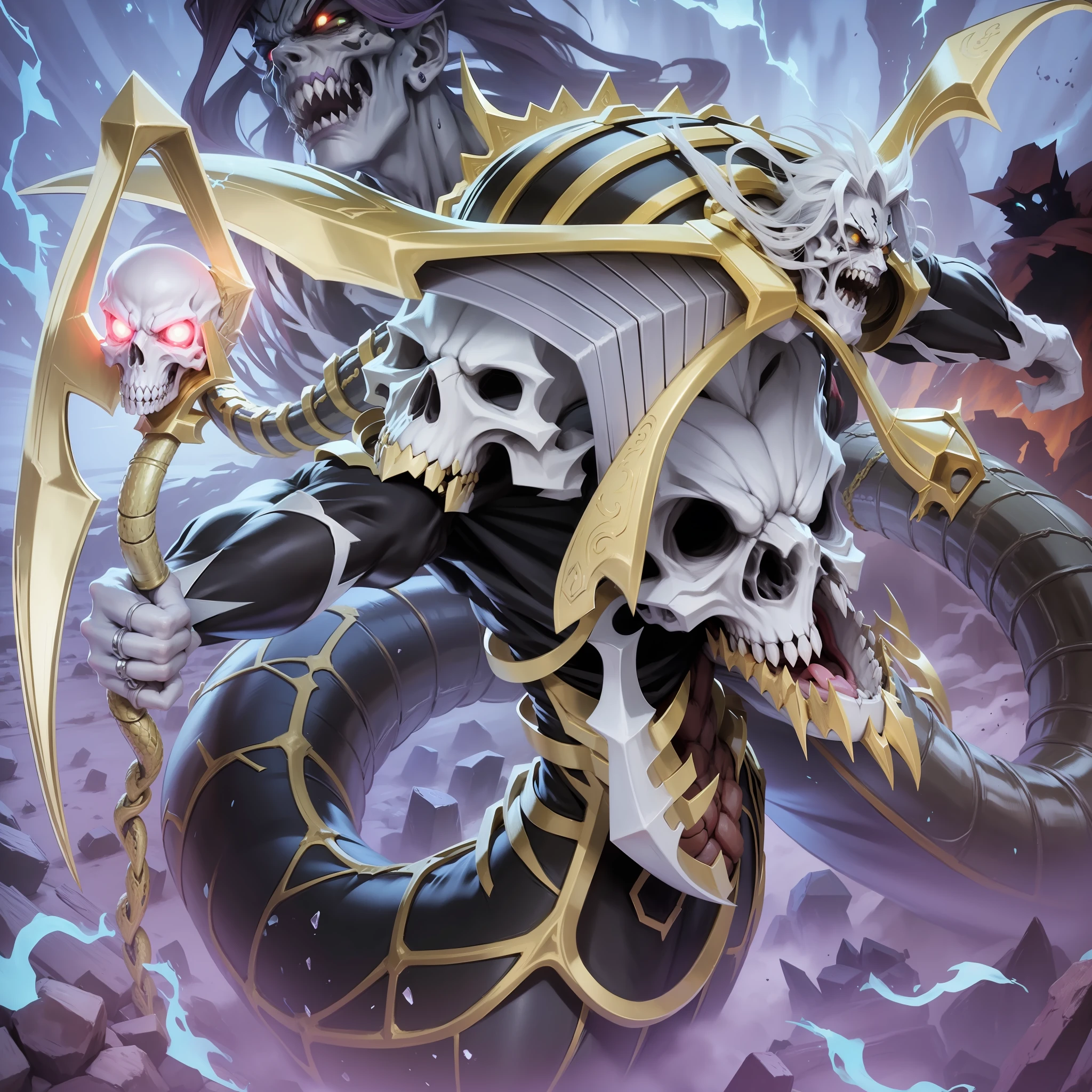 Yugioh king muscular zombie with snake body.his face and a skull