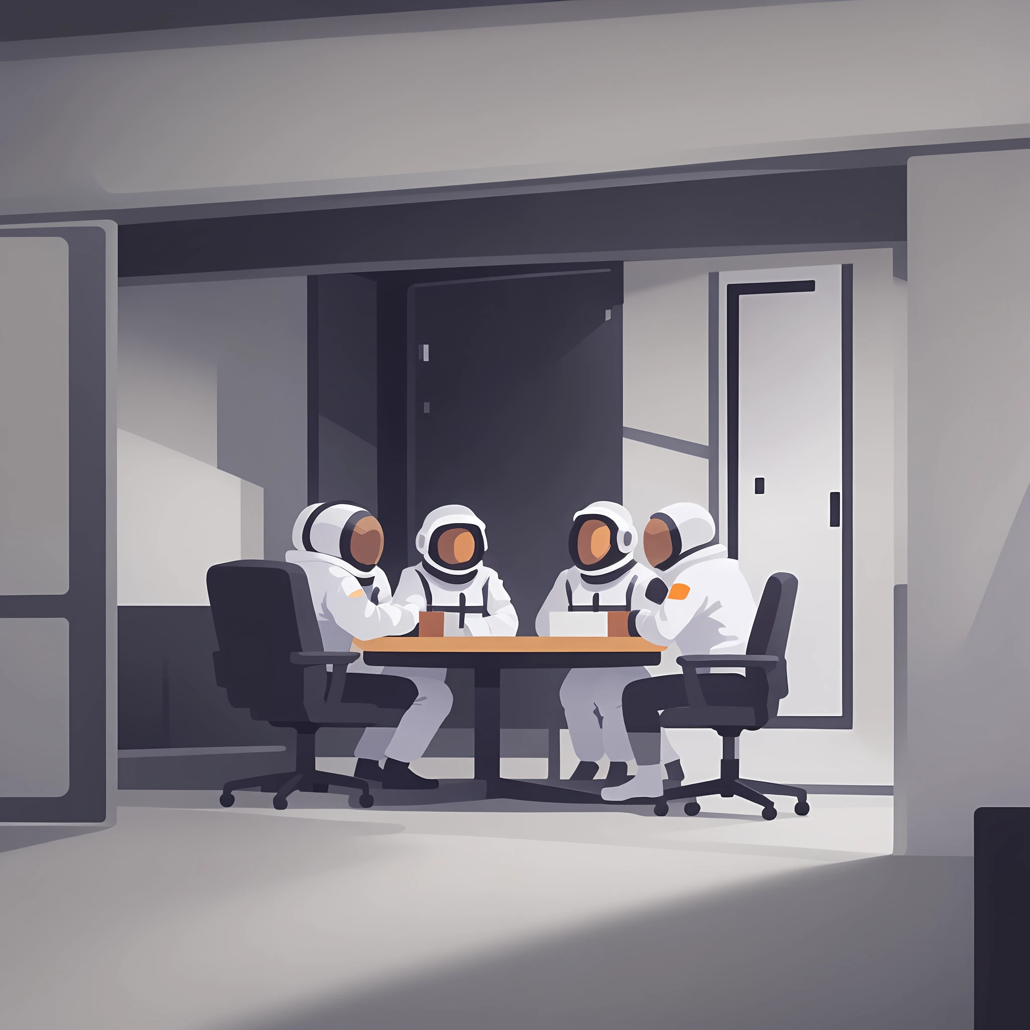 Astronauts in a meeting, simple drawing, simple painting, Q version black and white style --auto --s2