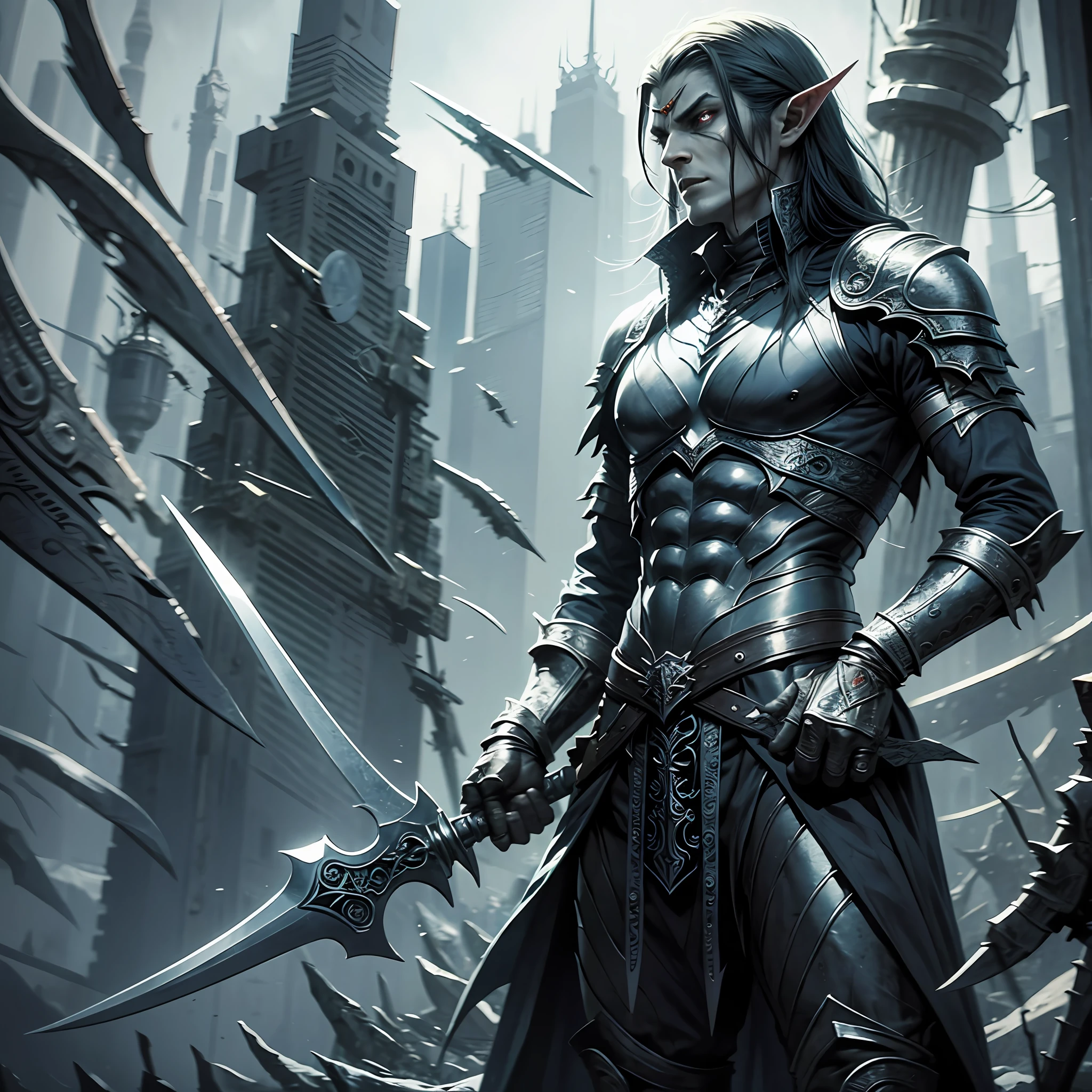 Murderous man, dark elf, with daggers --auto --s2