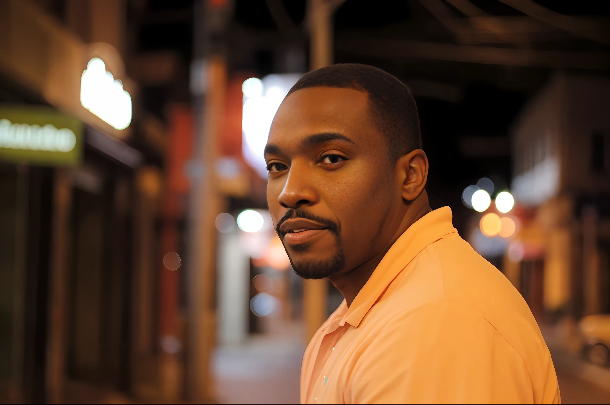 there is a man standing on the street at night looking at the camera, jamal campbell, by Charles Ellison, set at night, alphonse muca, by William Berra, by Robert Lee Eskridge, rodney matthew, promo shot, mid shot portrait, david uzochukwu, headshot photo, night setting, taken in the early 2020s