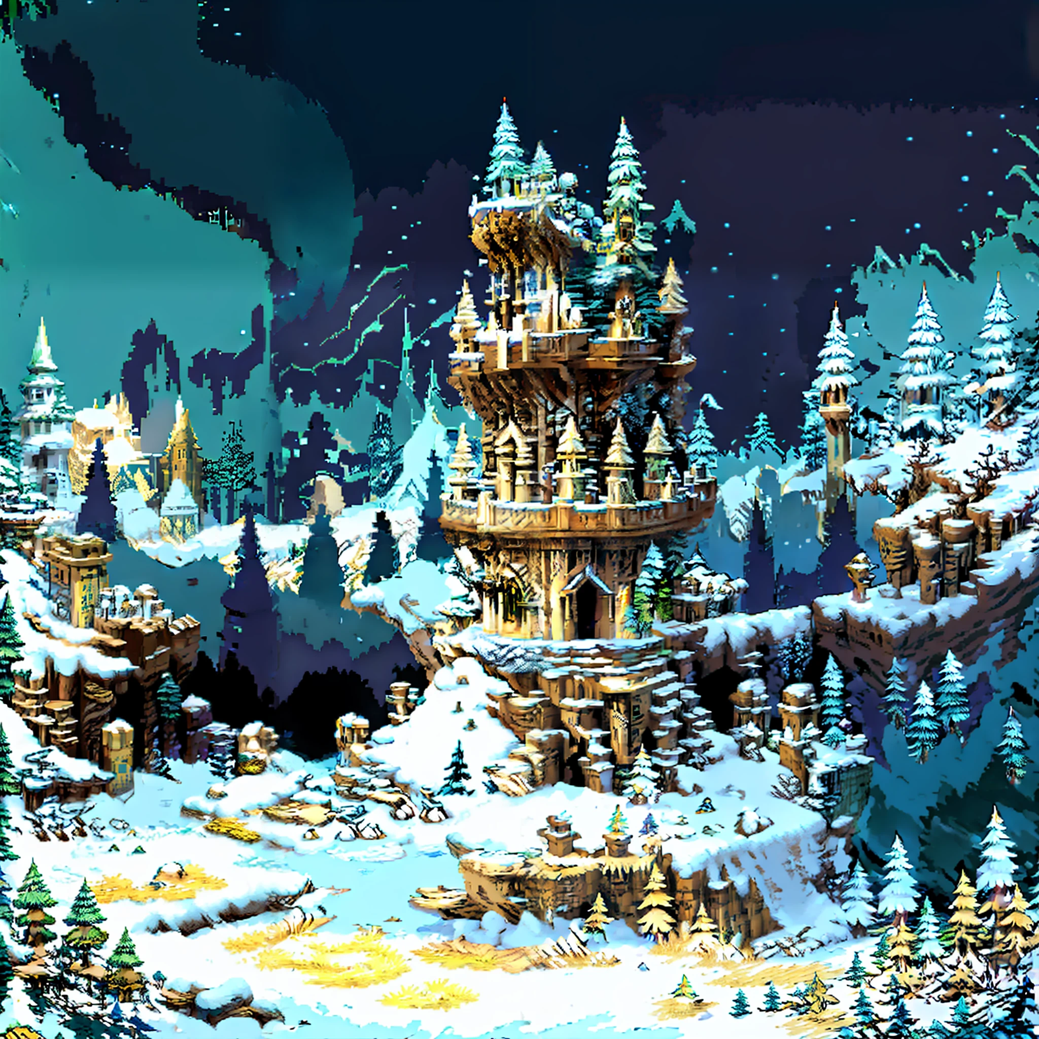 Snow-white towering tree surrounded by bones