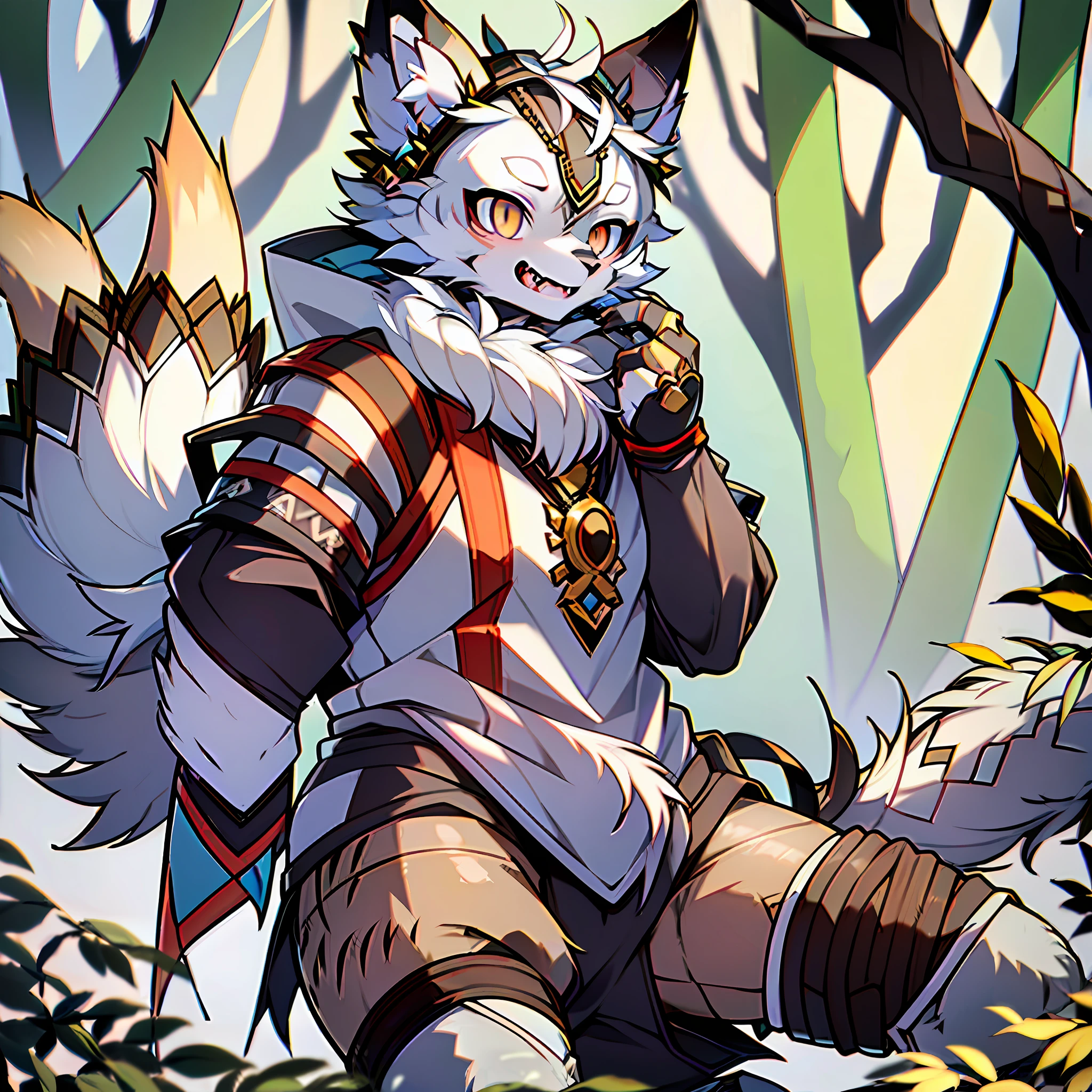(Best Quality), (Masterpiece), ((Single 1.5)), (Super Detailed), (Furry), Full Body Furry, Furry, (Male Arctic Fox: 1.5), (Grey Skin: 1.3), (Gray Fur: 1.3), (Fluffy Tail: 1.2), Character Focus, (Golden Eyes), (Canine Paws), (Gray Ears), Sharp Focus, (Furry Animal Ears), ((Hunter Outfit)), ((monster_hunter_ style))
