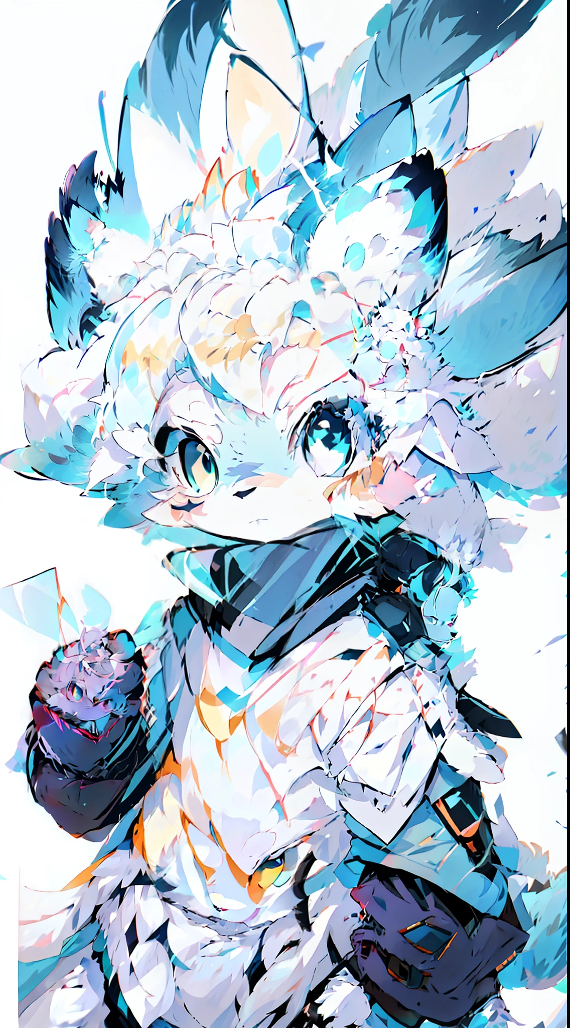 anime - style image of a white and blue furry animal with blue eyes, from arknights, character art of maple story, maplestory mouse, arknights, keqing from genshin impact, white glowing eyes, style of duelyst, pixiv daily ranking, high quality anime artstyle, genshin impact character, white cyan, fluffy chest