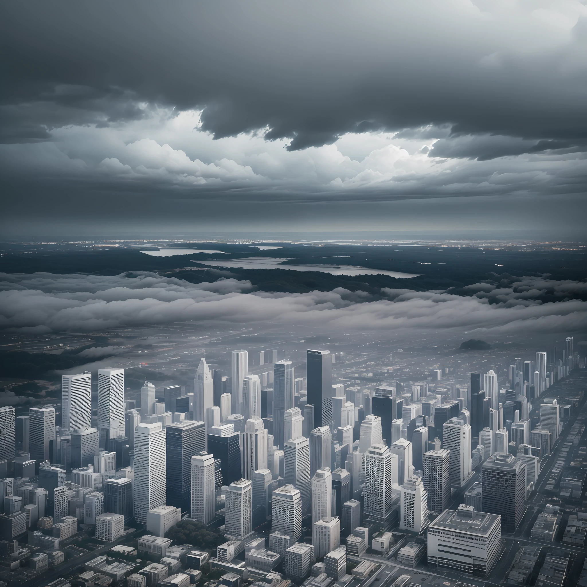 Afternoon, cloudy, big city, gloomy tone, high image quality, high contrast, low saturation, aerial photography, wide angle, large panorama, high altitude, cloudy, realistic, rich detail, large depth of field, small aperture, no vignetting, mist --auto --s2