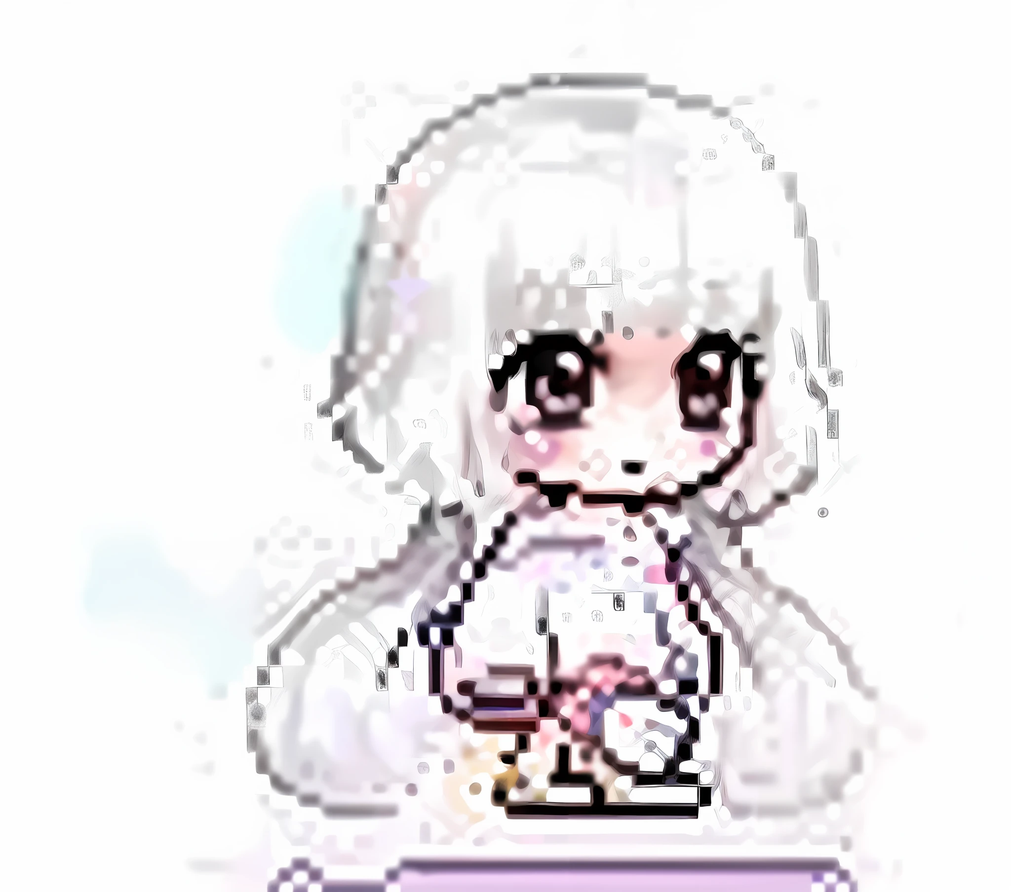 a drawing of a girl with white hair and a white dress, chibi, anime chibi, chibi anime, white haired deity, chibi anime girl, chibi girl, kawaii chibi, visual novel sprite, shikamimi, nyaruko-san, original chibi bunny girl, white cat girl, white hime cut hairstyle, white ( cat ) girl, small loli girl