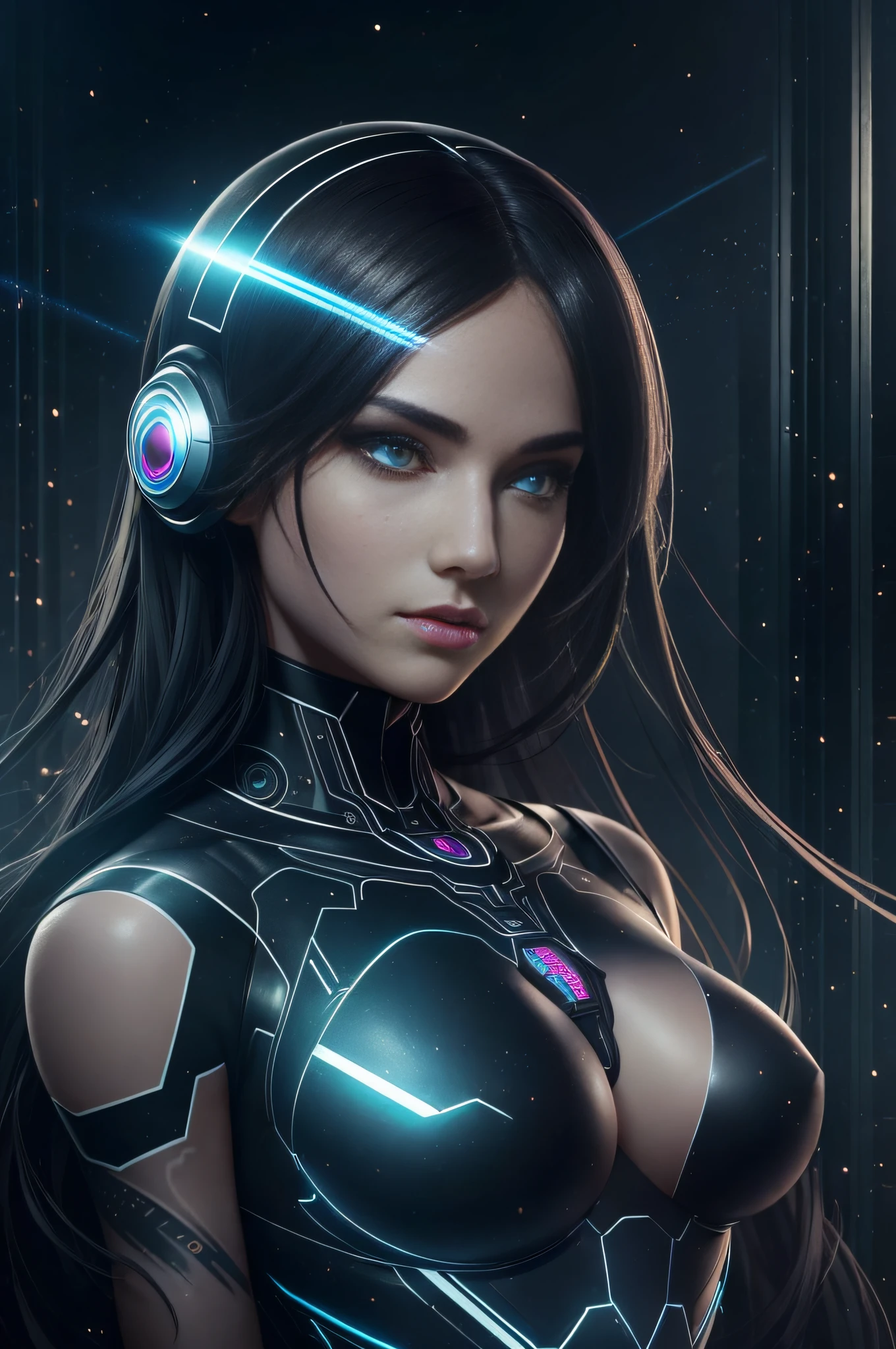 (High detail: 1.2), (best quality: 1.2), 8k, sharp focus, (subsurface scattering: 1.1), (nsfw: 1.1), (winning photo: 1.2), 1girl, (many detailed black tattoos on the face: 1.2), by emb-rrf-low, (lots of thick dark black tattoos on the body's nose and eyes: 1.2), (close-up: 1.2), (facial segmentation: 1.1), (deep slits on the face and laser: 1.2), (deep slits on the face and laser: 1.2) (beautiful robot and sci-fi gun: 1.3) adversaries The robot emits lasers: 1.3), (dynamic movement posture: 1.2), neon light under the skin (very detailed clothing: 1.2), (highly detailed background: 1.3), RPG, Elden Ring, (scifi: 1.2), (hypervisibility: 1.2), artificial lighting, artstation, artgerm, greg rutkowski, alphonse mucha, Relaxed on ArtStation, Displaced on DeviantArt, WLOP
