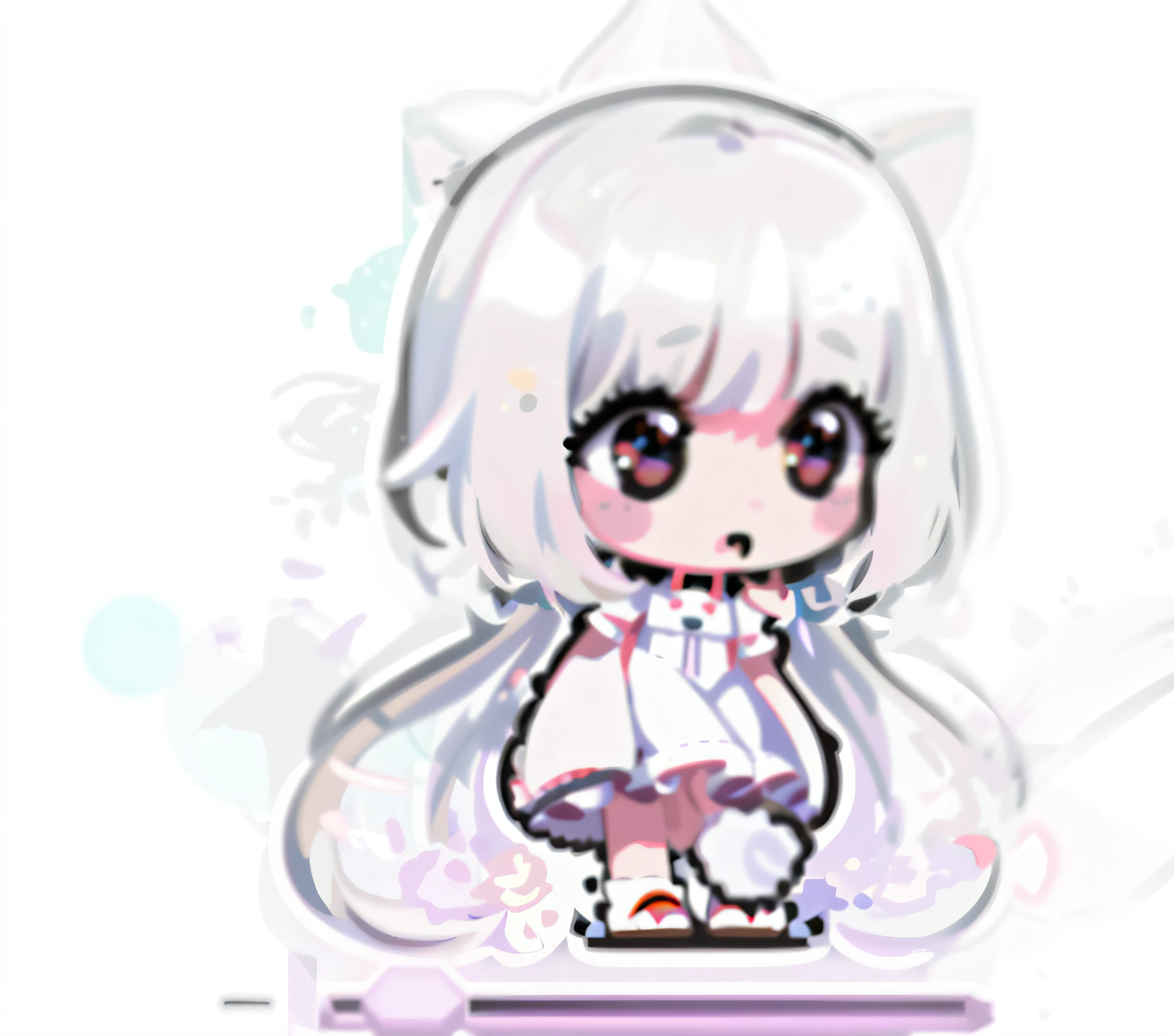a drawing of a girl with white hair and a white dress,white haired deity, kawaii chibi, visual novel sprite, shikamimi, nyaruko-san, original chibi bunny girl, white cat girl, white hime cut hairstyle, small loli girl