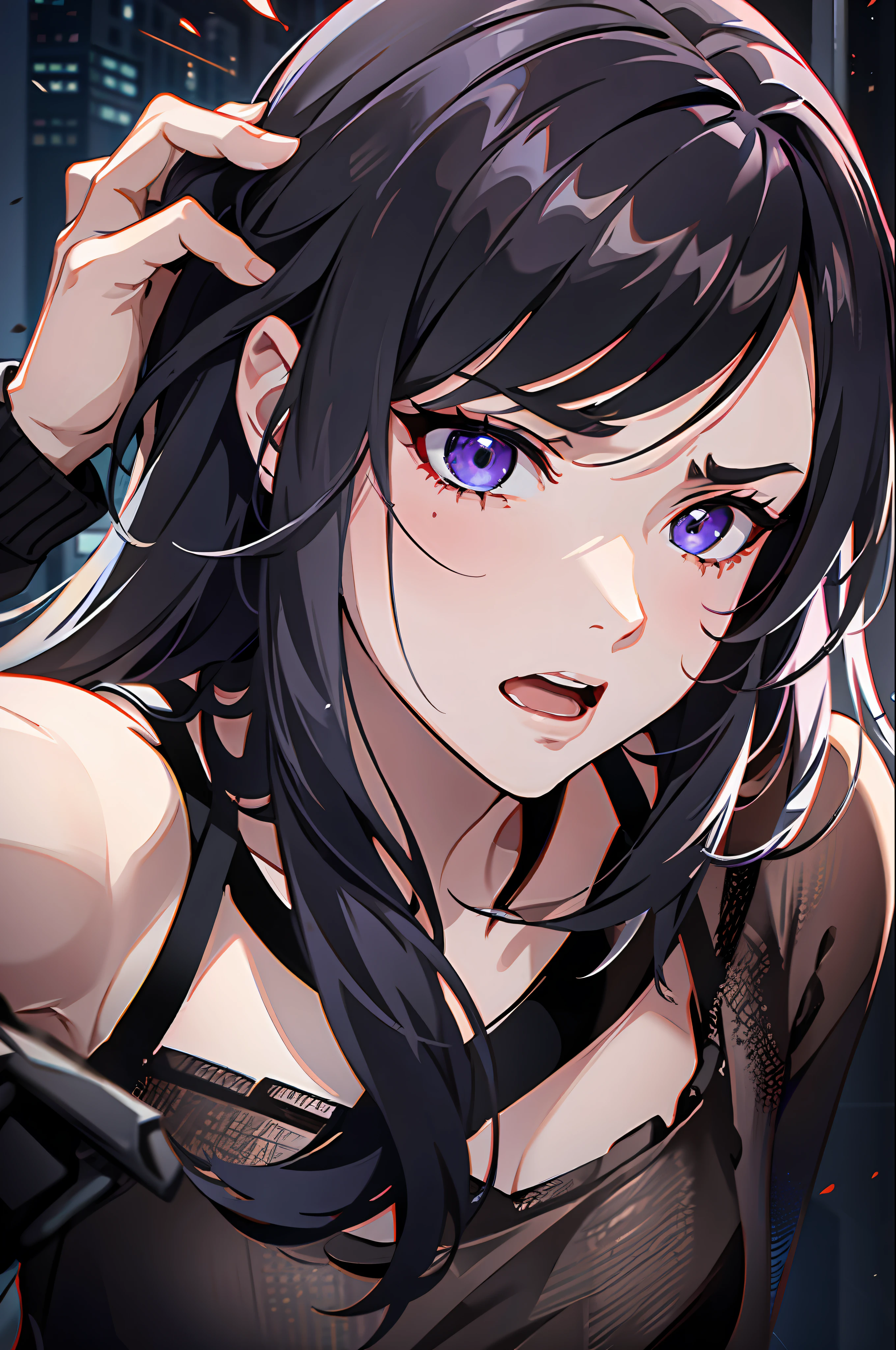 Fierce Guy Grabs Girl's Hair, Anger, Violence, Darkness, Tension, Pain, Close Up, Midnight, Unreal Engine, HD.