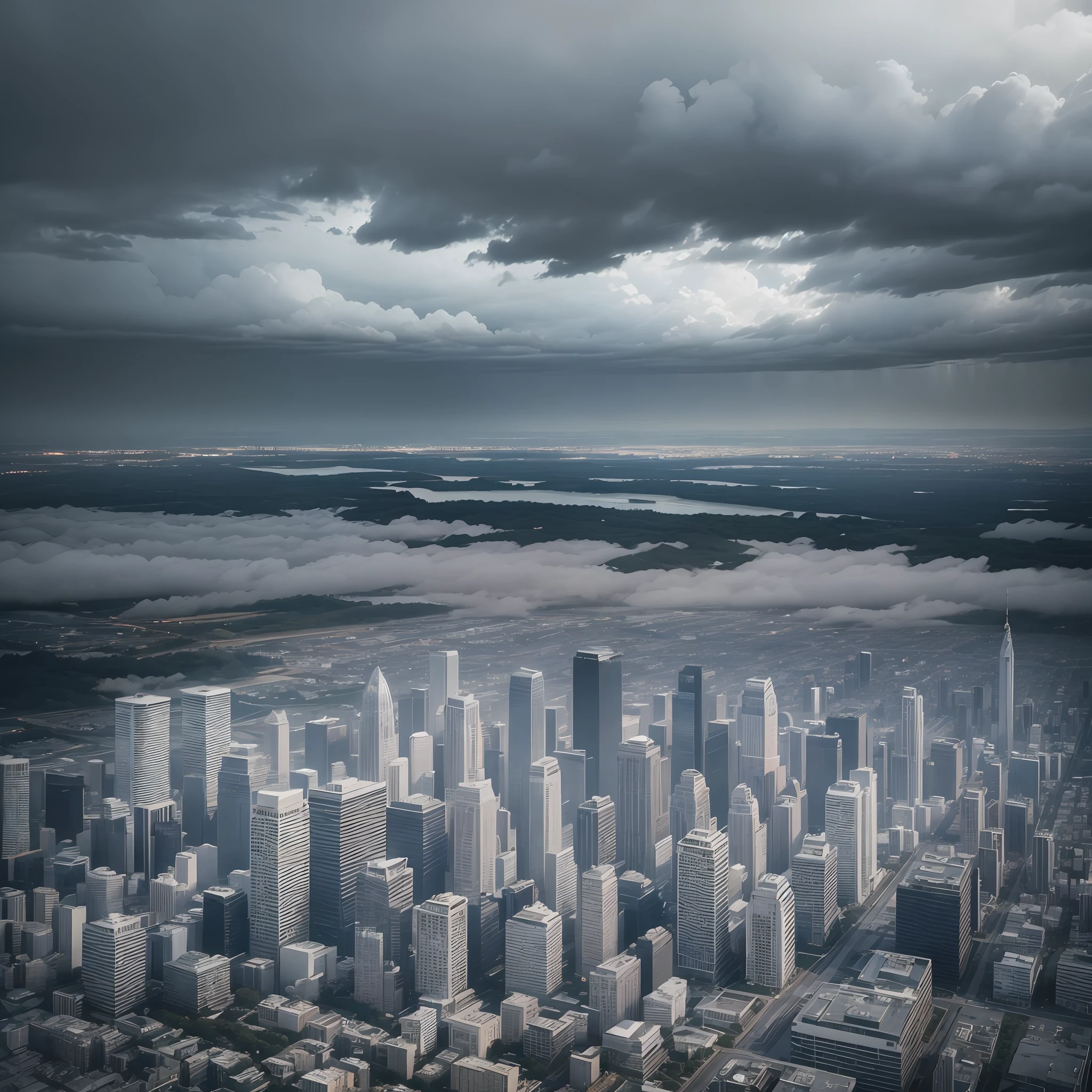Afternoon, cloudy, big city, gloomy tone, high image quality, high contrast, low saturation, aerial photography, wide angle, large panorama, high altitude, cloudy, realistic, rich detail, large depth of field, small aperture, no vignetting, mist --auto --s2