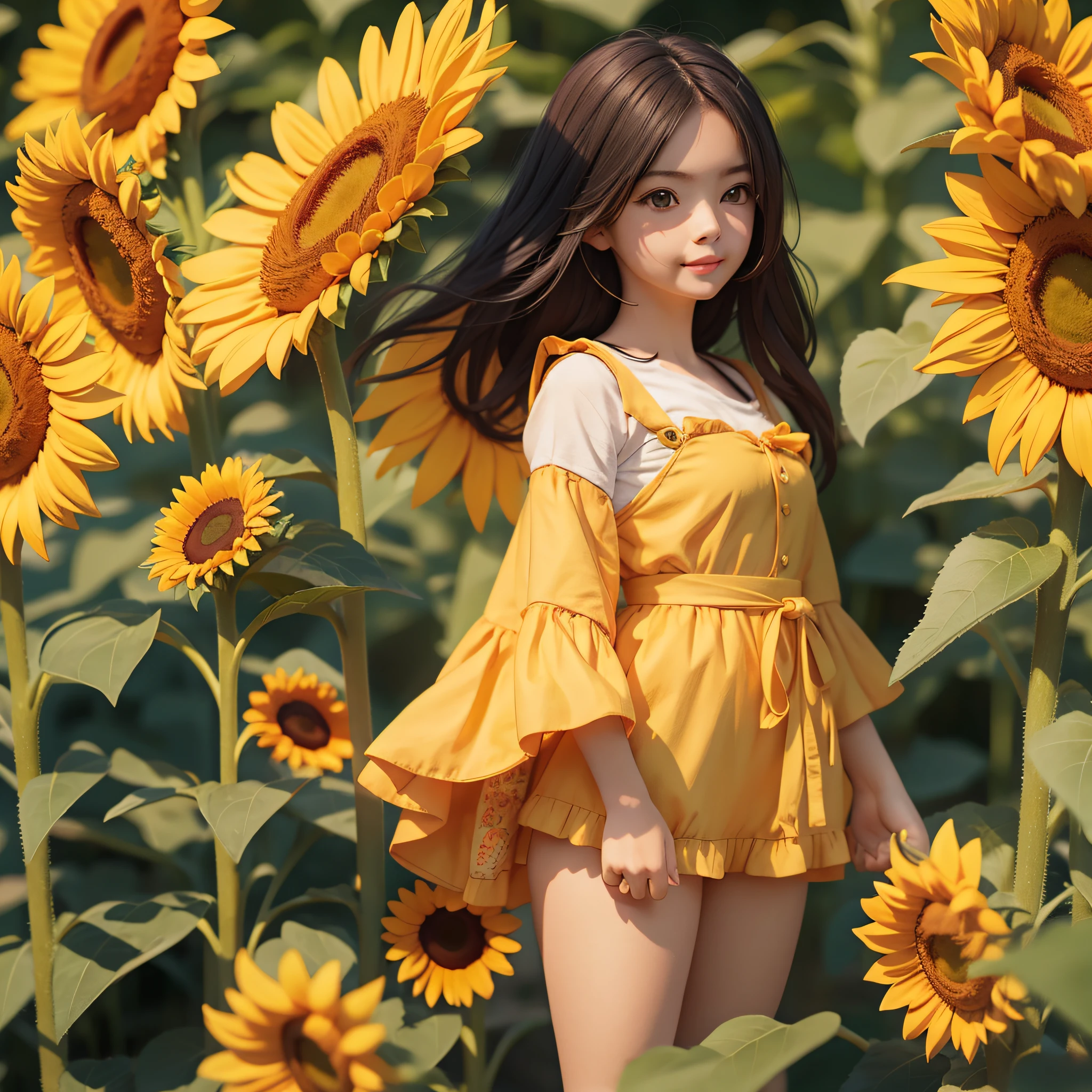 Cute girl, highest quality, sunflower