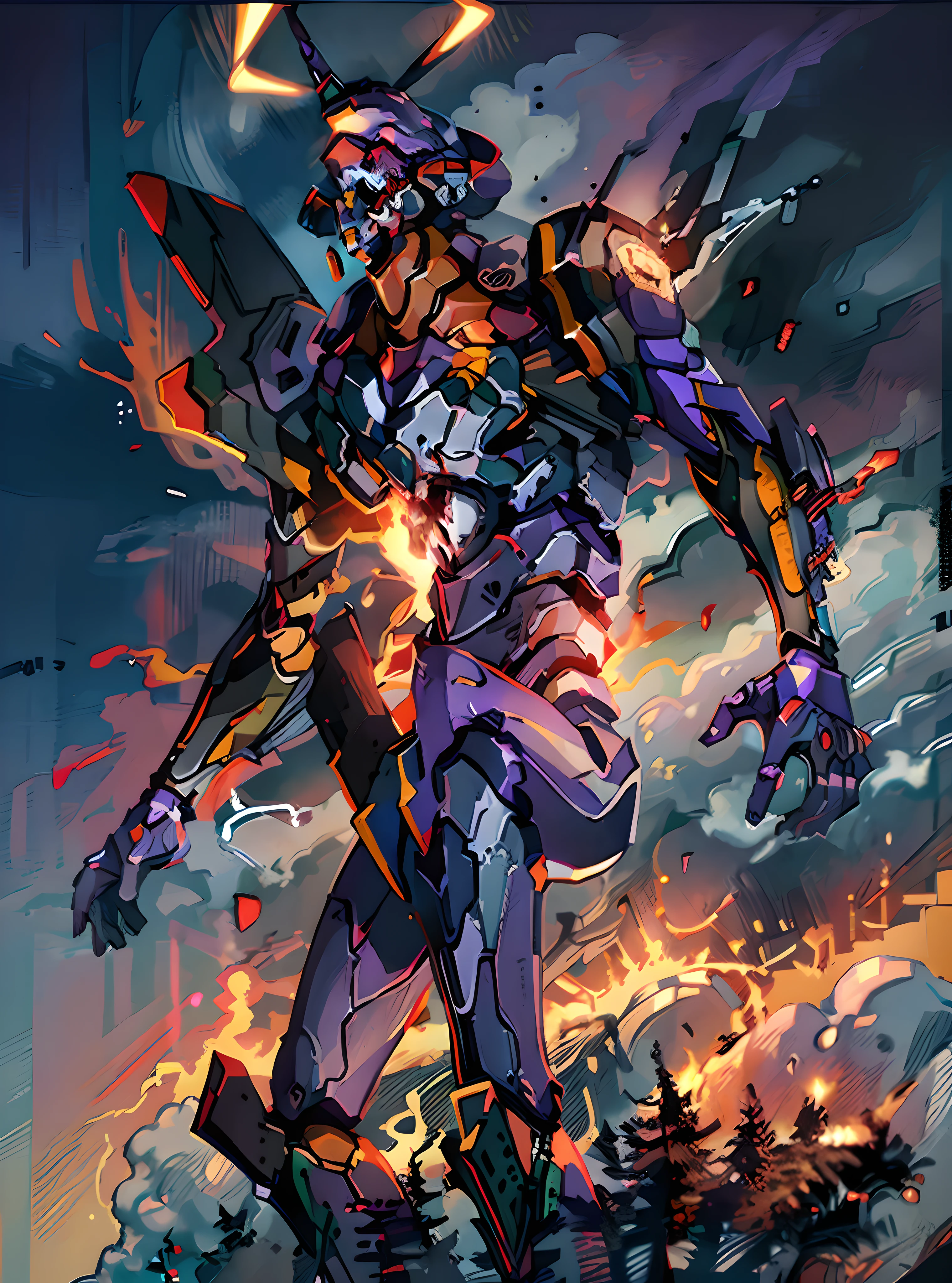 EVA 01, EVA, Doomsday Style, Black, Red, Blood, Detailed EVA 01, Best Quality, Masterpiece, 8K, White Halo on the Head, Glowing Aura, Detailed EVA 01 Head, Bleeding All Over, Open Mouth, Rampage, Rage