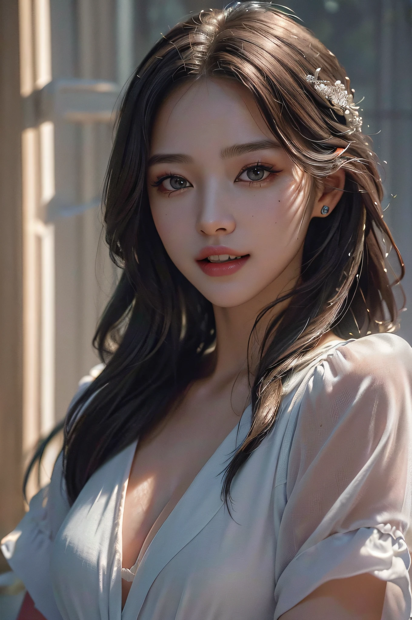 (masterpiece, best quality, beautiful quality, photorealistic, looking at viewer, detailed lighting, extremely detailed skin, extremely detailed hair, extremely detailed teeth, shadows, 8k:1.2), (a picture of a woman, 1girl:1.2),