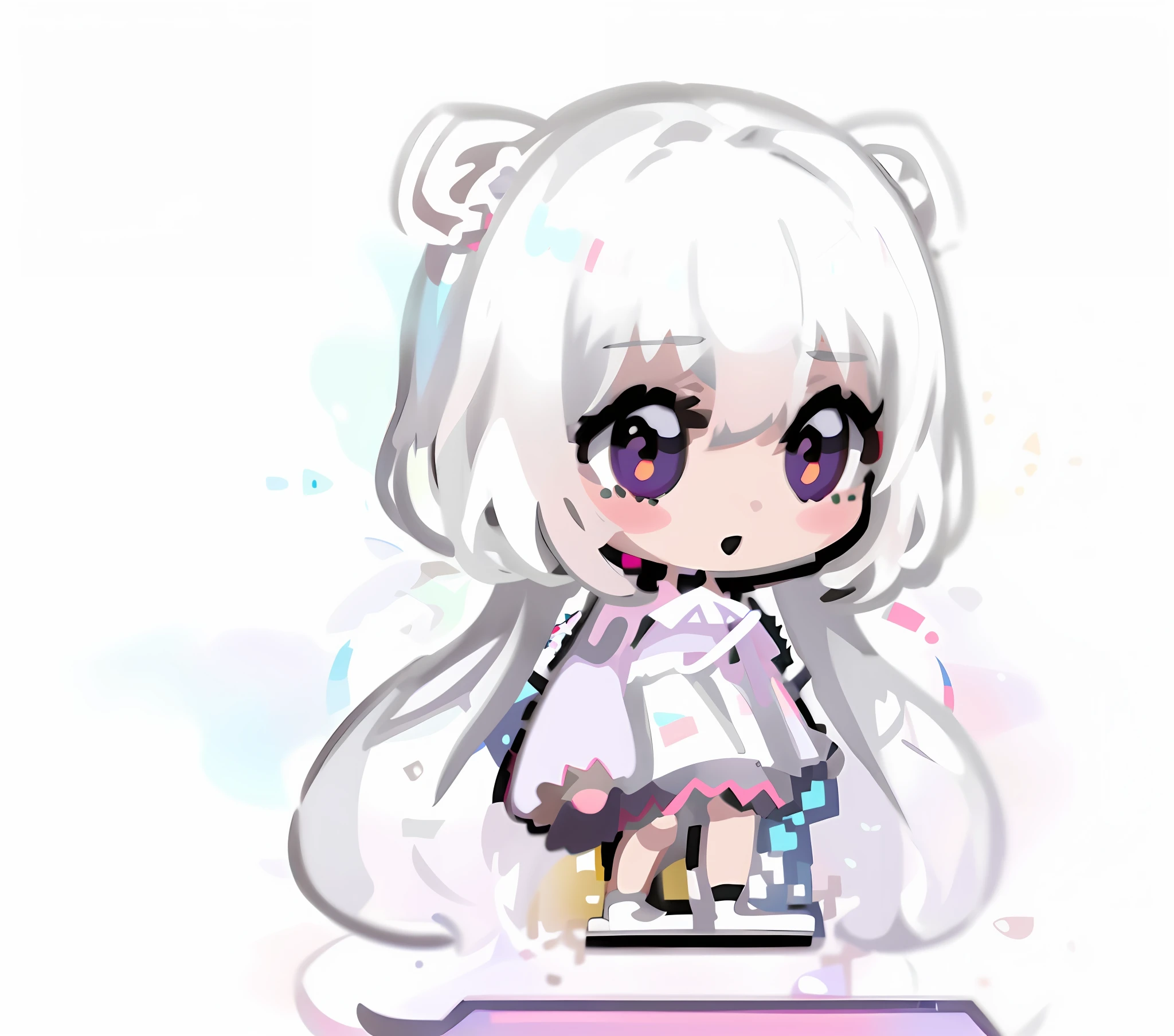 a drawing of a girl with white hair and a white dress,white haired deity, kawaii chibi, visual novel sprite, shikamimi, nyaruko-san, original chibi bunny girl,, white hime cut hairstyle, girl