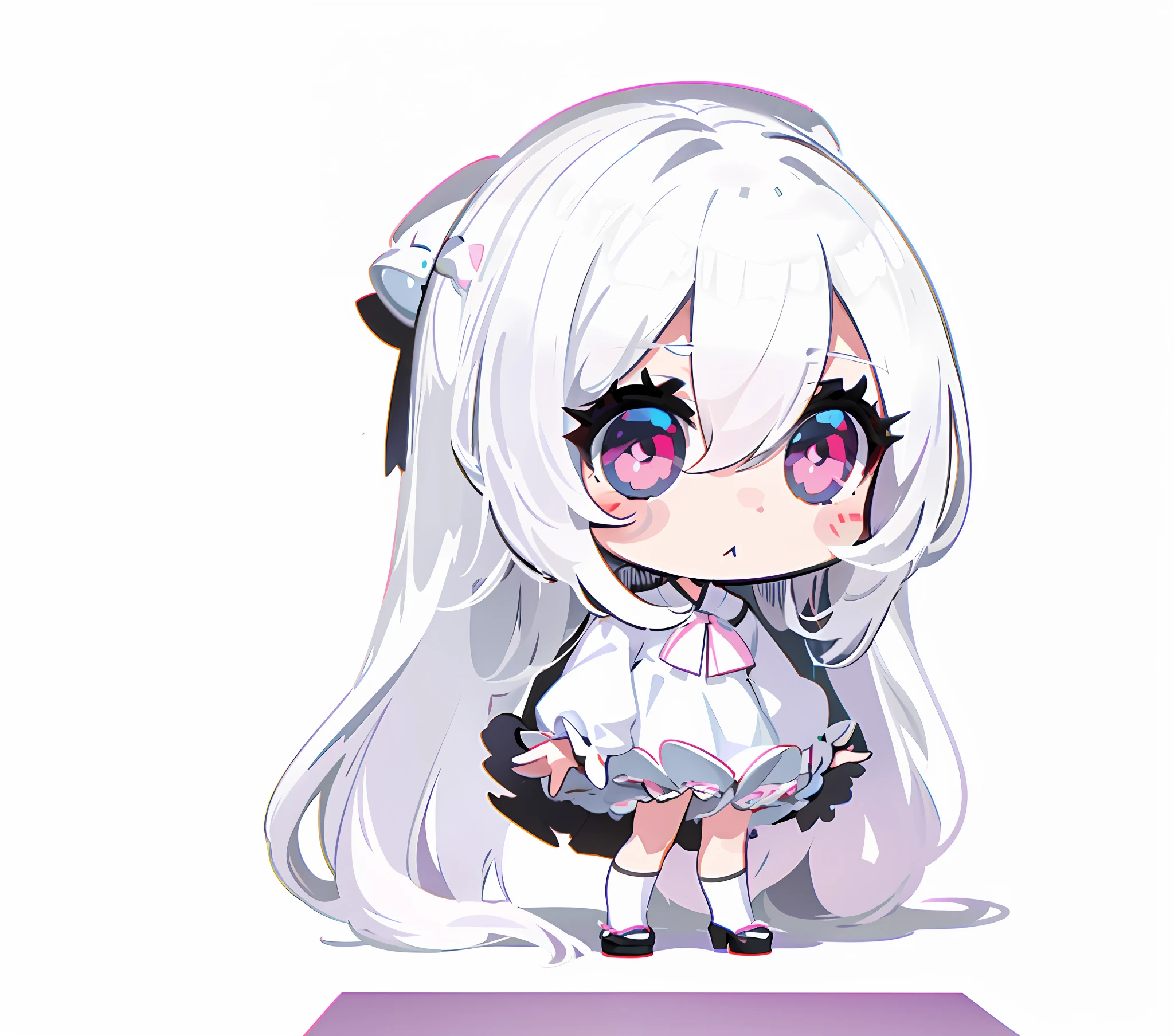 a drawing of a girl with white hair and a white dress,white haired deity, kawaii chibi, visual novel sprite, shikamimi, nyaruko-san, original chibi bunny girl,, white hime cut hairstyle, small loli girl