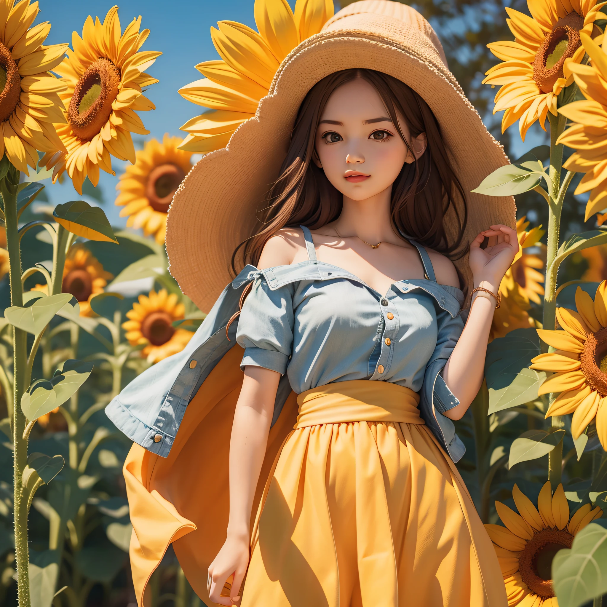 Cute girl, highest quality, sunflower