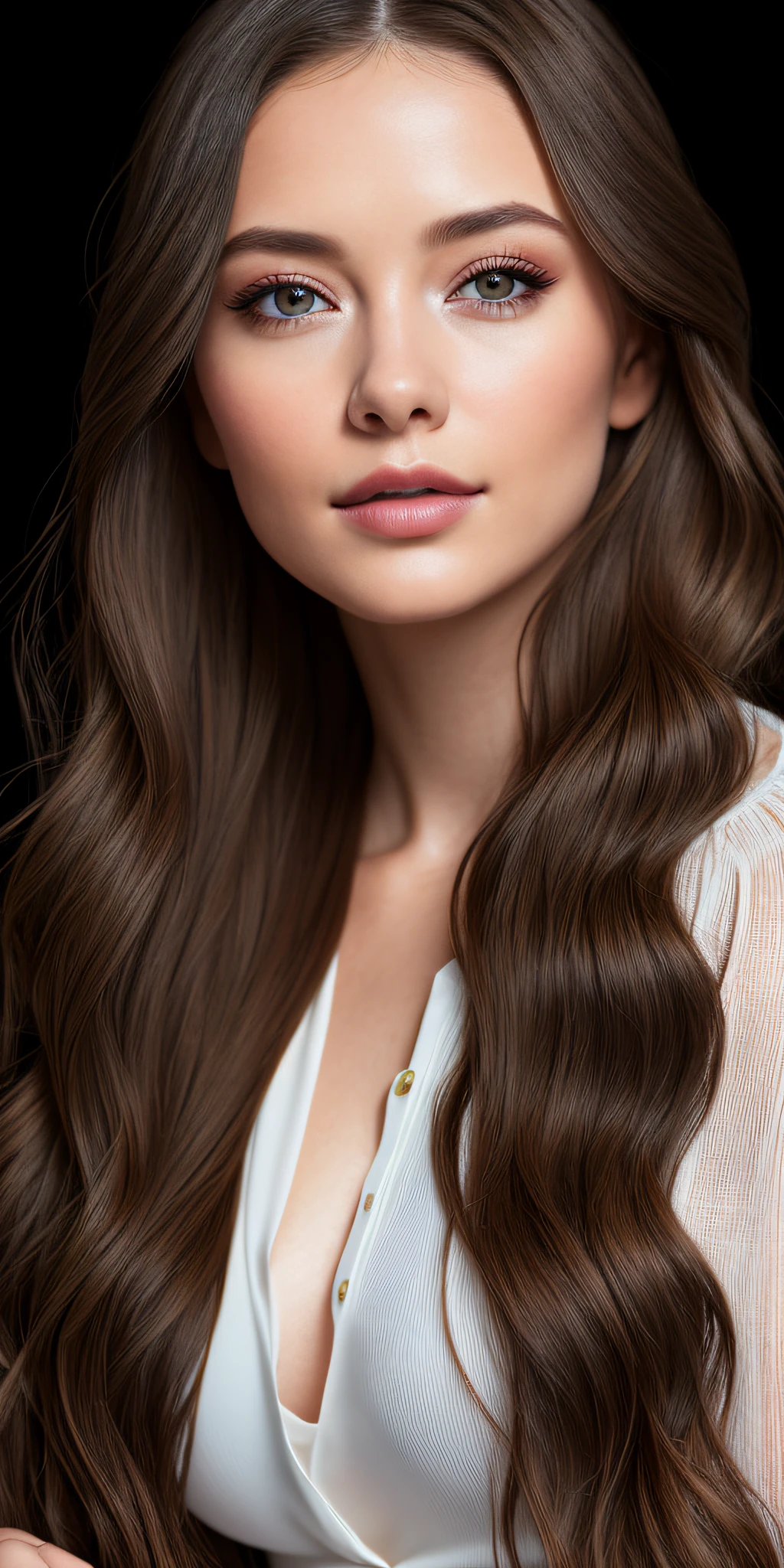 Full face portrait photo of 25 year old European girl, RAW, beautiful woman, semi-open strawberry lip, dimples, wistful expression, (brown hair with extra long wavy), ((detailed face)), ((detailed facial features)), (fine detailed skin), pale skin, cyberpunk megacity environment, (cool color), moist, damp, reflection, (masterpieceShot with Canon EOS R5 (detail) (Realistic photos) (Detailed details) 50mm lens, f/2.8, HDR, (8k) (wallpaper) (cinematic lighting) (dramatic lighting) (sharp focus) (complex), RAW photography, RAW photography, gigachad photography, camera pose, black jeans, back arm, 8k uhd, dslr, high quality, Grain Film, Fujifilm XT3, Film Stock Photo 4 Kodak Portra 400 Camera F1.6 Lens Rich colors Ultra-realistic textures Dramatic lighting Unreal Engine Art Station Trends Cinestill 800 Tungsten, Toughboy Style, Ultra Focus Face, Intimidating, Combat Position, Black and Long Curly, Muscles, Bursting Veins, Beads, Young woman with open silk shirt and big breast skirt, photorealistic, 4K, upscale, lint ricate, full body, elegant, highly detailed, very elaborate, photorealistic art, concept art by art, matte, neoartcore, sharp focus, illustration, shiny skin, photorealistic clothes, beautiful face, Symmetrical eyes, symmetrical, beautiful eyes, photorealistic face, perfect face, symmetrical body, photorealistic eyes, safe to work, photorealistic body, photorealistic woman, photorealistic hair, photorelistic mouth, ultra high resolution, best quality, 8K, raw photo