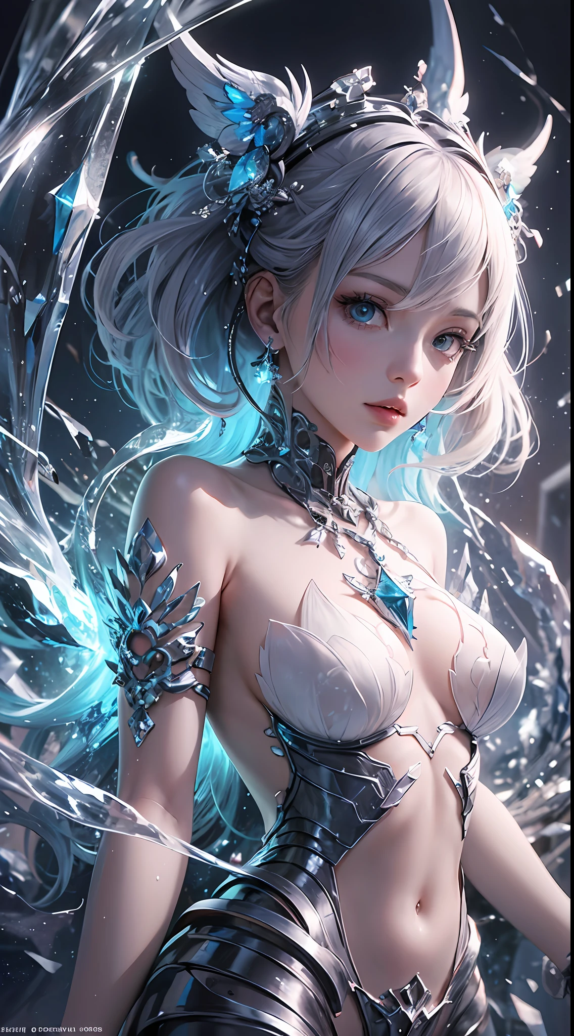 nsfw, crystal cover, alternative colors, masterpiece, detailed illustration, realistic, pixiv highest quality, exquisite, {{{cute 1girl}}}, super beauty merging with machine, elaborate shabby chic pattern, sparkly beautiful woman, half of my body is made of machine, transparent glass body, The machine inside the body is transparent, cinematic lighting, dynamic angles, dynamic poses, Crystal World, Depth of Field
