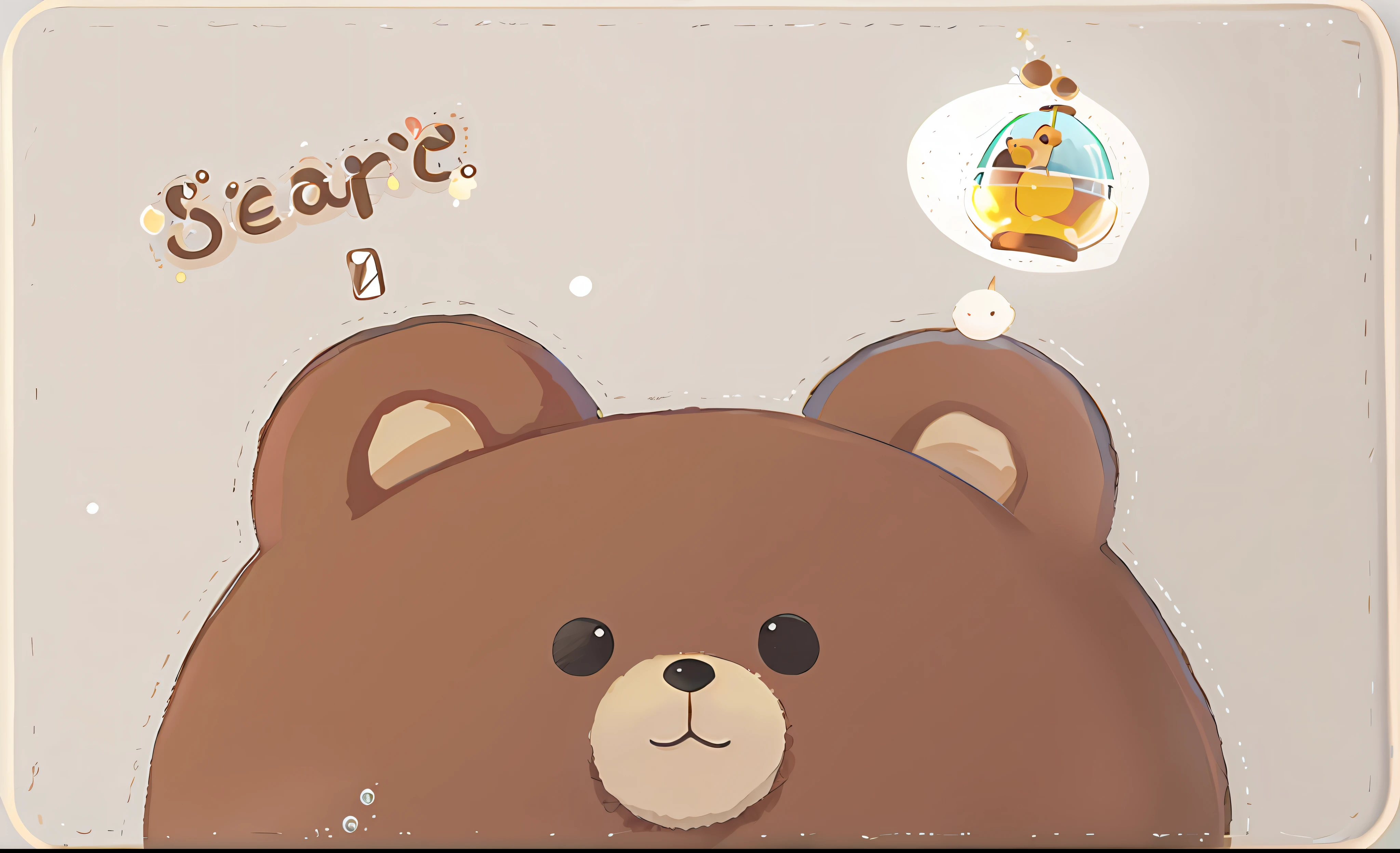 Light background, a little bear, card ventilation, cute, bear head with bubbles on the head, honey, cute wind, line drawing