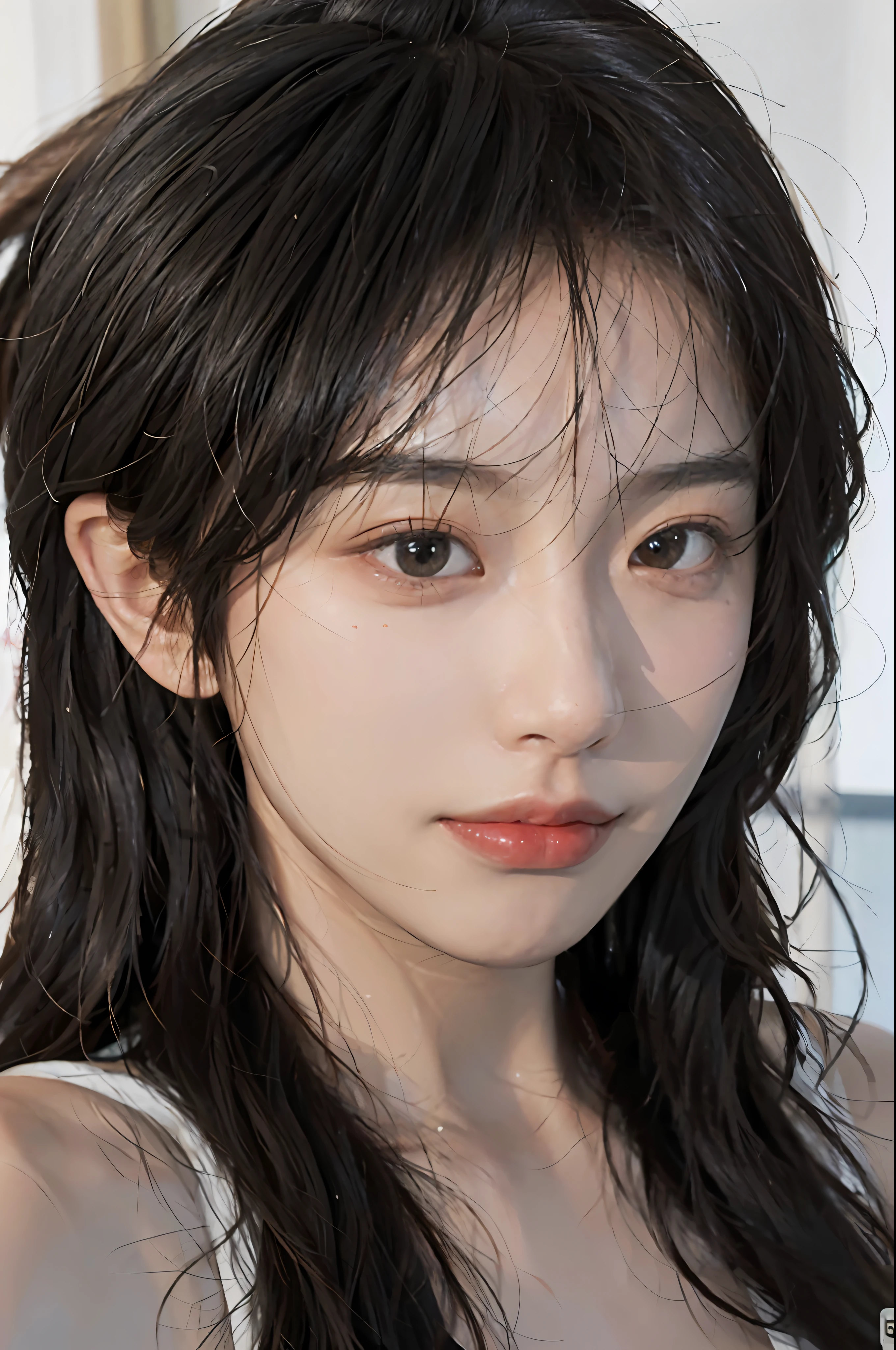 8K, Best Quality, Masterpiece, Ultra High Resolution, (Realism: 1.4), Original Photo, (True Skin Texture: 1.3), (Film Grain: 1.3), (Selfie Angle), 1 Girl, Beautiful Eyes and Face Details, Masterpiece, Best Quality, Close-up, Upper Body