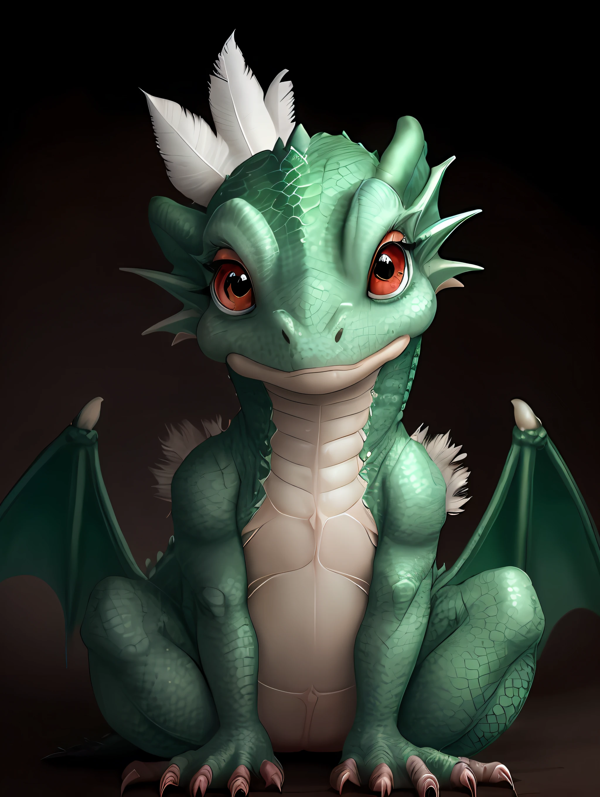  dragon, feathers, cute wide eyes, love, tenderness