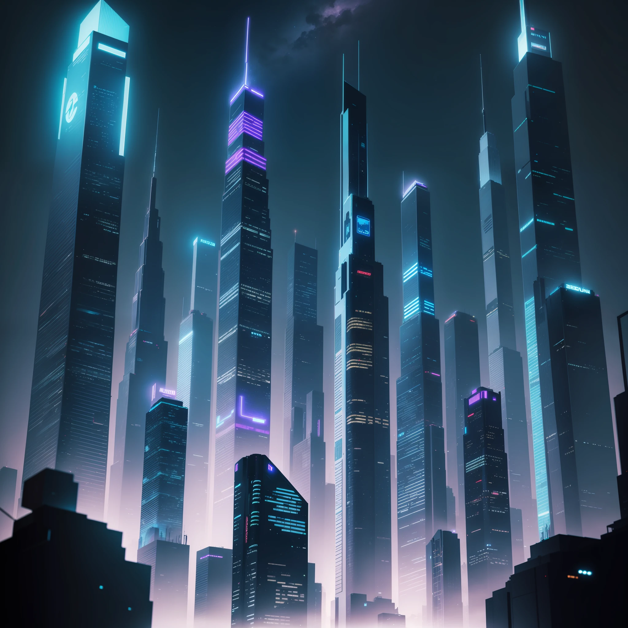 skyscrapers night view neon futuristic world top quality masterpiece ultra high definition sci-fi