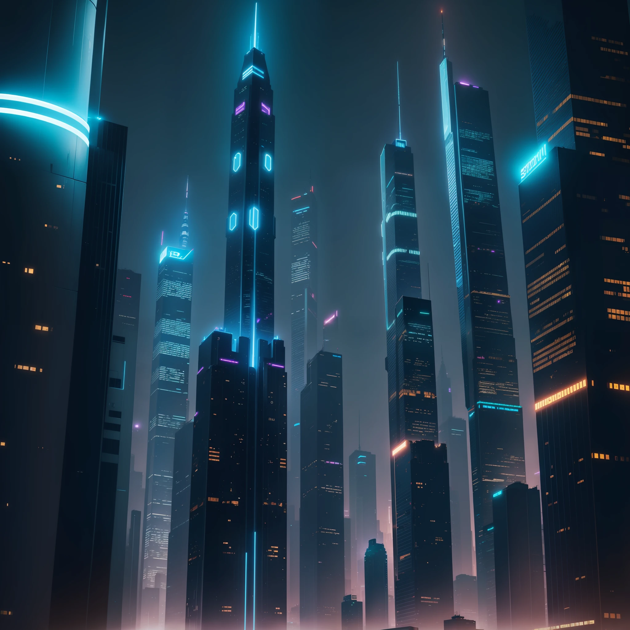 skyscrapers night view neon futuristic world top quality masterpiece ultra high definition sci-fi